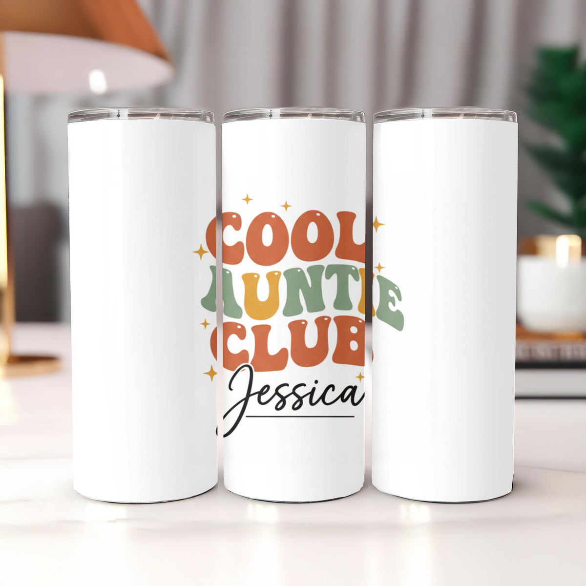Personalized Cool Auntie Club Tumbler with Name, Retro Auntie Gift for Her, 20oz Skinny Tumbler, Custom New Aunt Gift