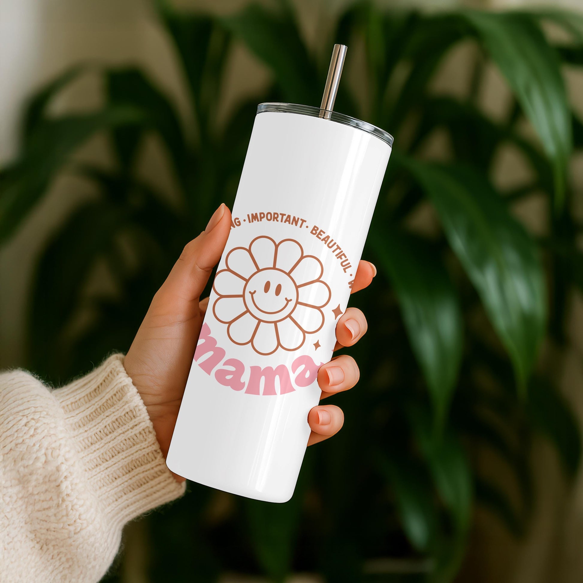 Personalized Mama Tumbler, Daisy Flower Mother's Day Gift, 20oz Skinny Tumbler for Mom, Custom Gift for Her
