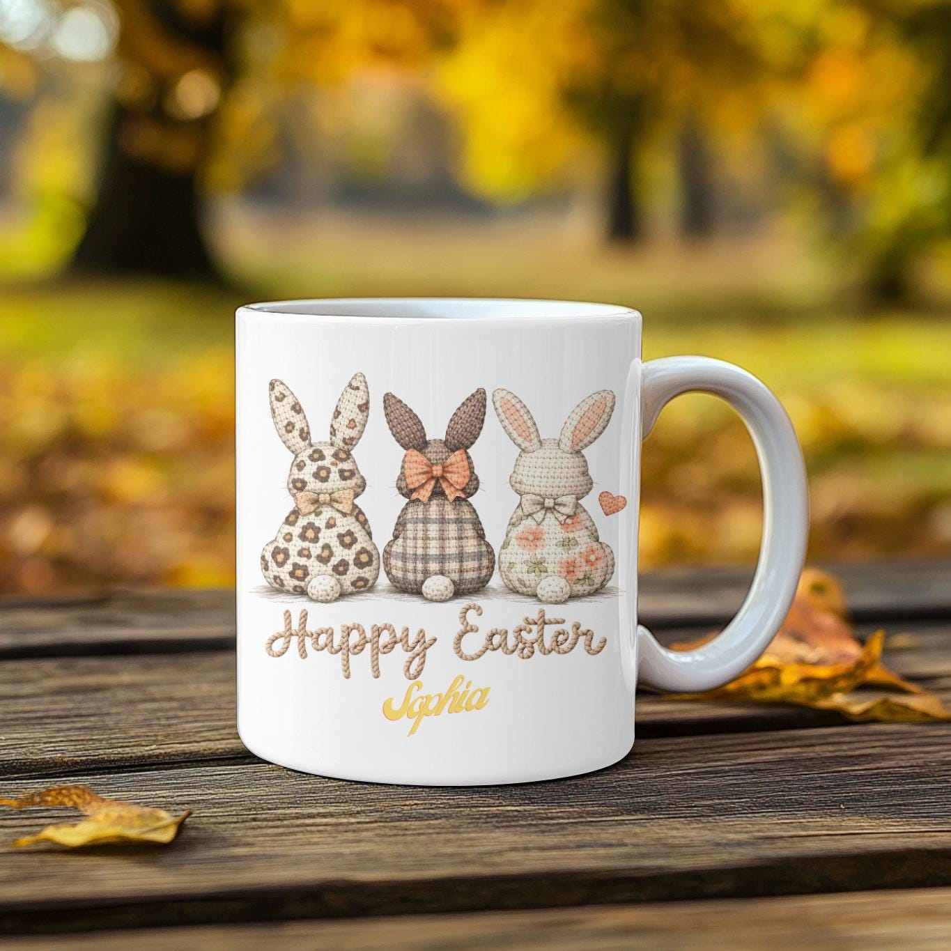 Personalized Easter Mug: Custom Name Bunny Coffee Cup, Leopard Floral Bunny Gift, Easter Basket Stuffer