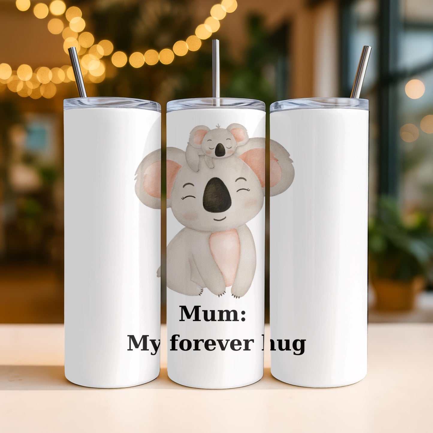 Mum My Forever Hug Tumbler, Cute Koala Mother's Day Gift, Custom Name 20oz Skinny Tumbler for Mom, New Mum Present