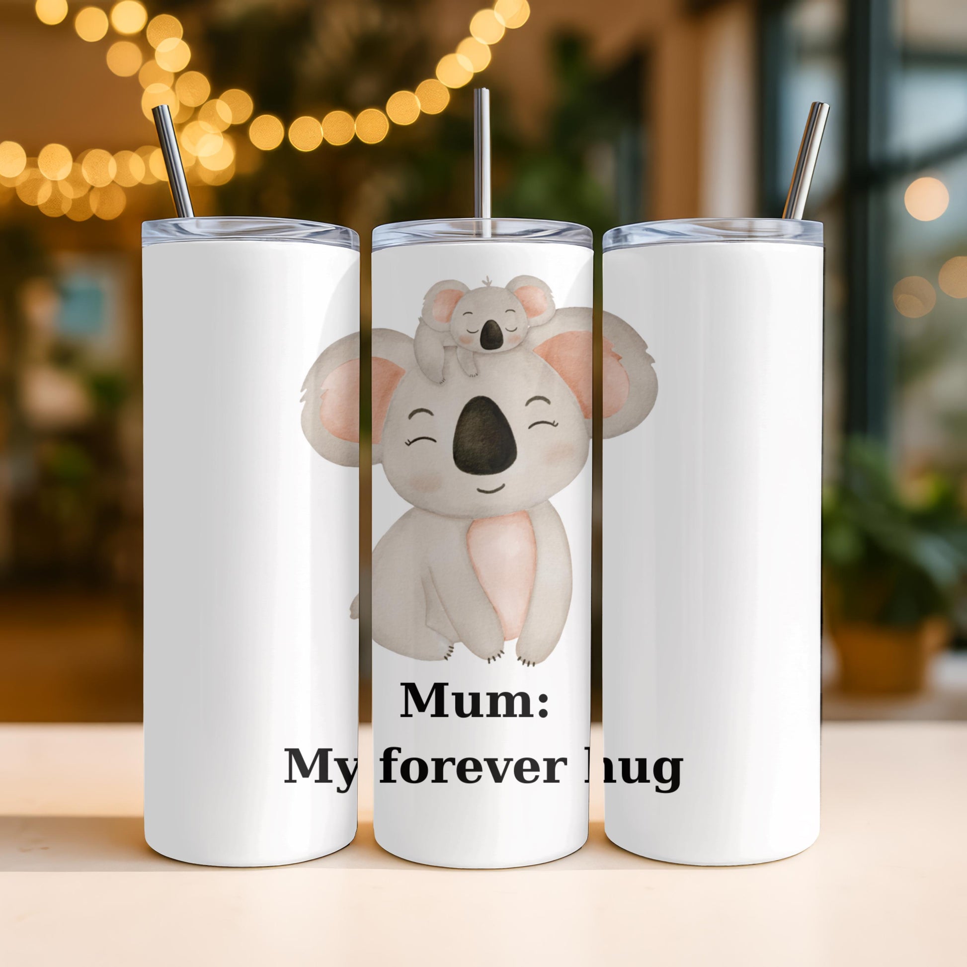 Mum My Forever Hug Tumbler, Cute Koala Mother's Day Gift, Custom Name 20oz Skinny Tumbler for Mom, New Mum Present