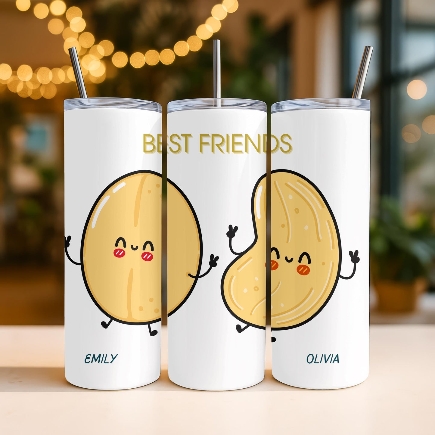 Personalized Best Friends Tumbler with Names, Bestie Birthday Gift for Her, Custom Long Distance Friendship 20oz Skinny Tumbler