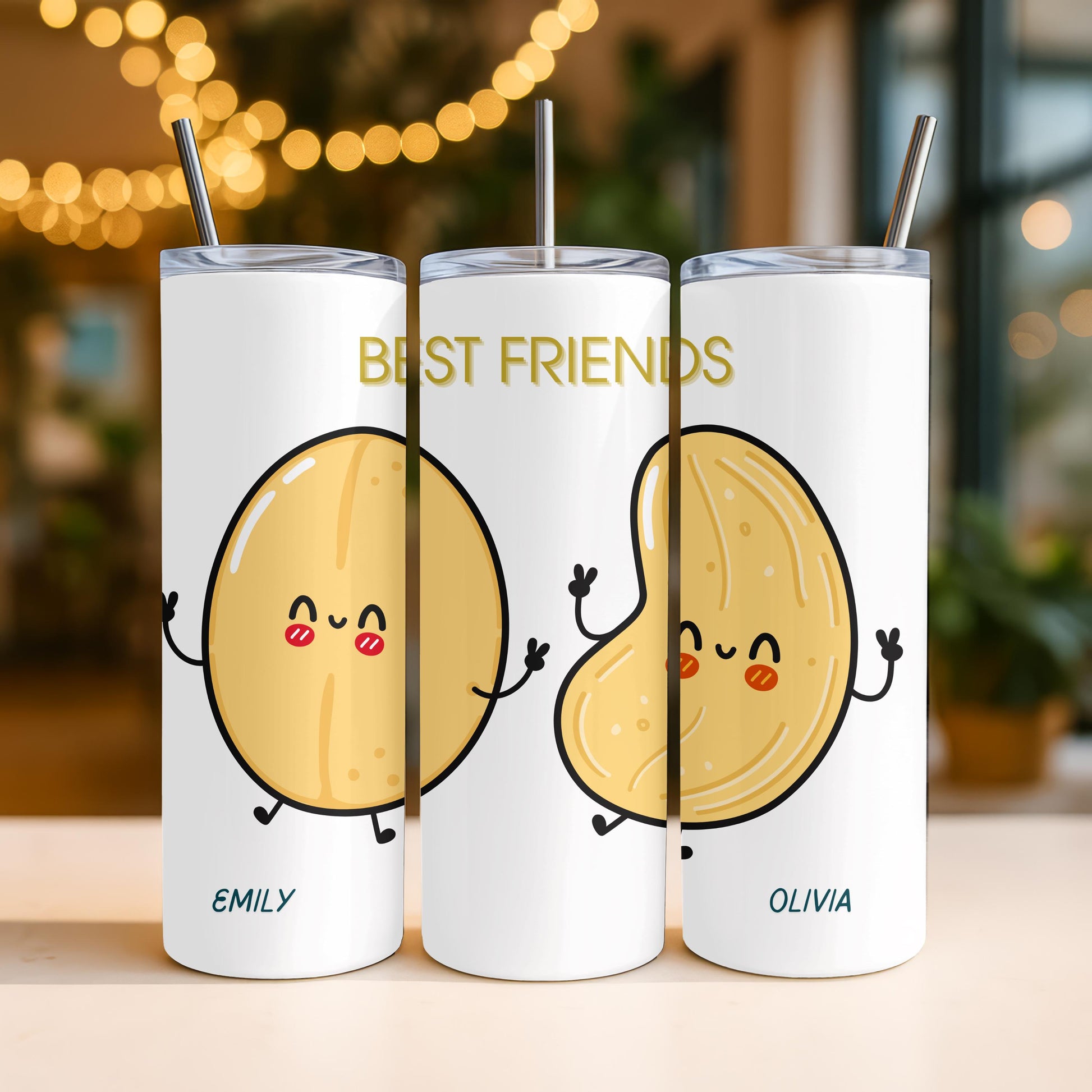 Personalized Best Friends Tumbler with Names, Bestie Birthday Gift for Her, Custom Long Distance Friendship 20oz Skinny Tumbler