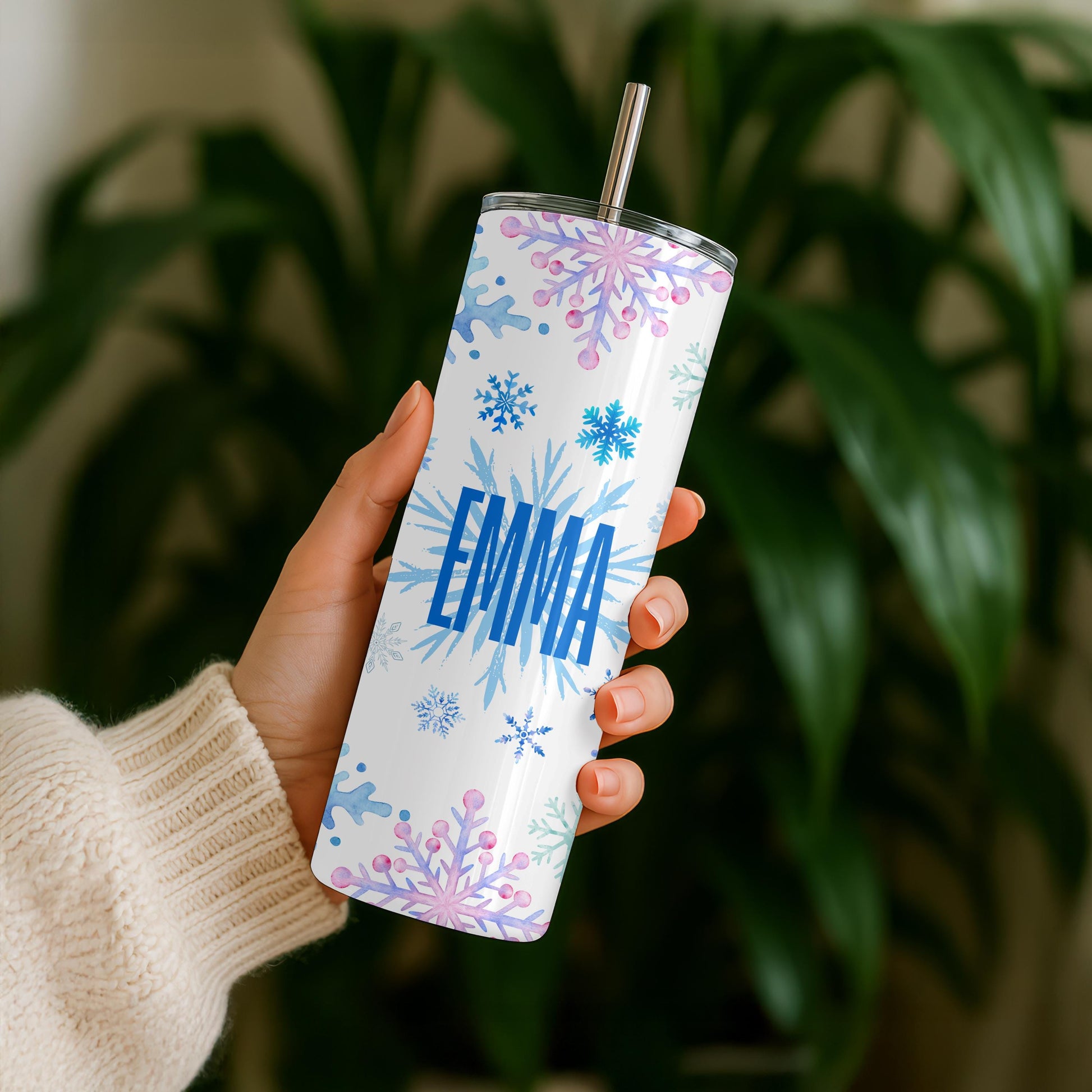 Personalized Snowflake Tumbler with Name, Winter Aesthetic 20oz Skinny Tumbler, Custom Christmas Gift for Her