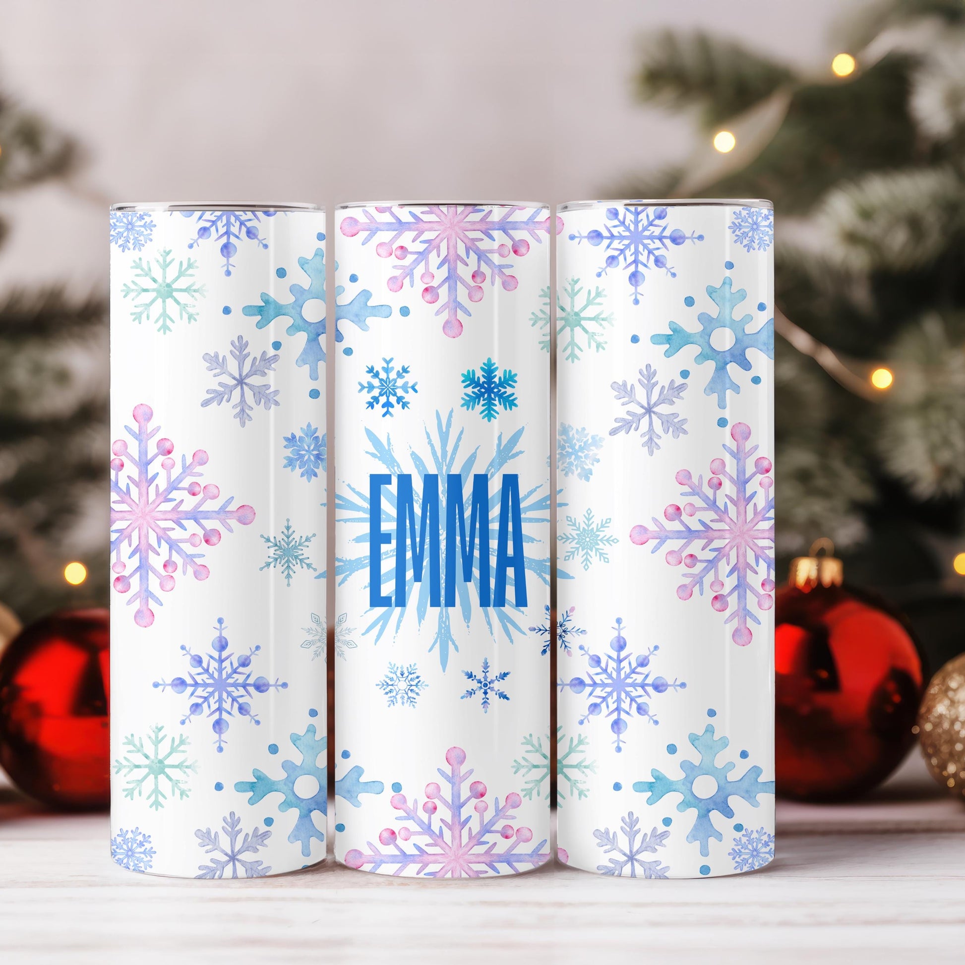 Personalized Snowflake Tumbler with Name, Winter Aesthetic 20oz Skinny Tumbler, Custom Christmas Gift for Her