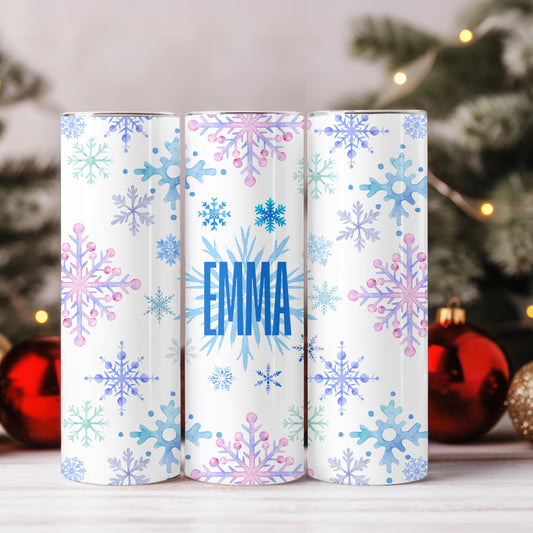 Personalized Snowflake Tumbler with Name, Winter Aesthetic 20oz Skinny Tumbler, Custom Christmas Gift for Her