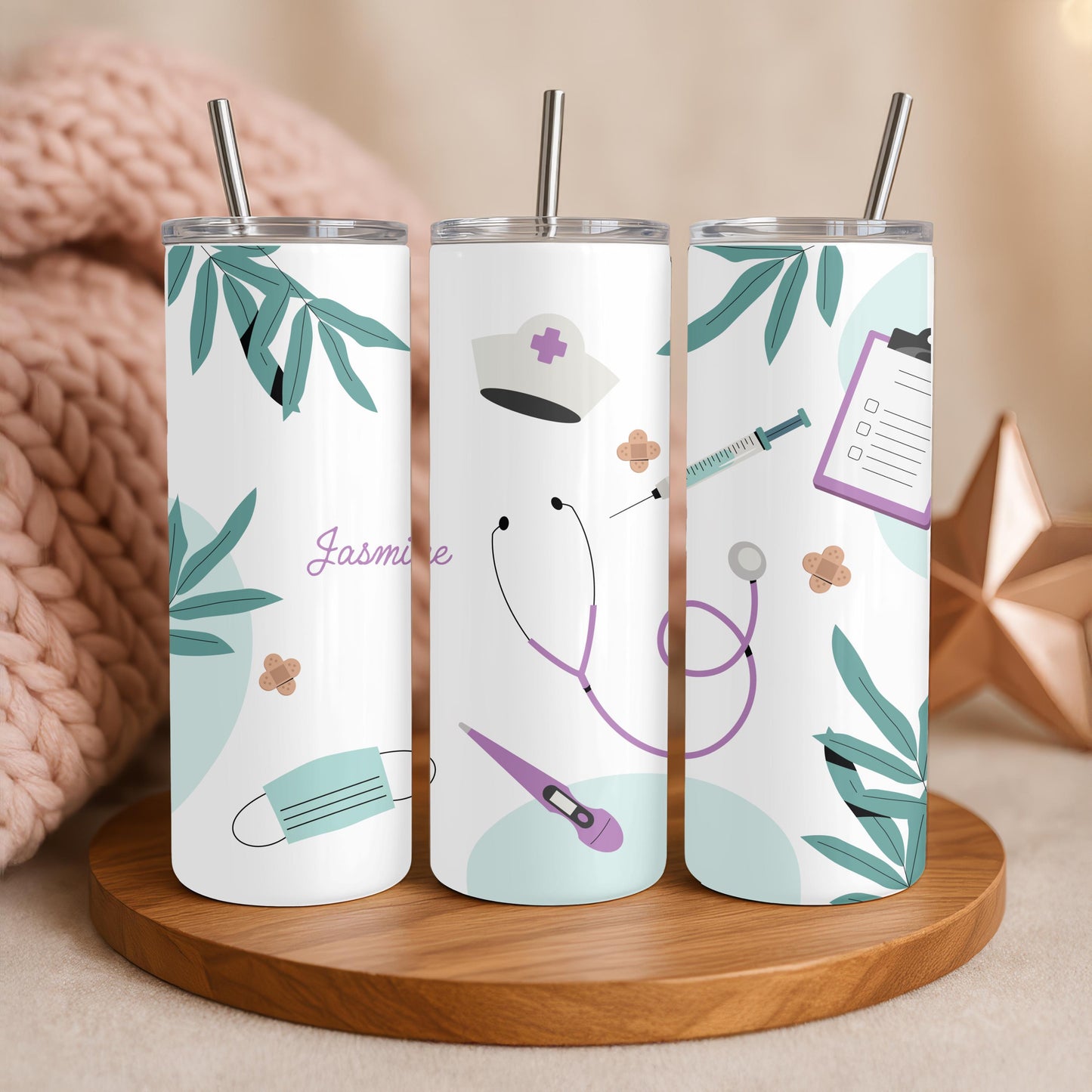 Personalized Nurse Tumbler: Custom Name 20oz Skinny Tumbler, Registered Nurse Gift, Healthcare Worker Travel Mug