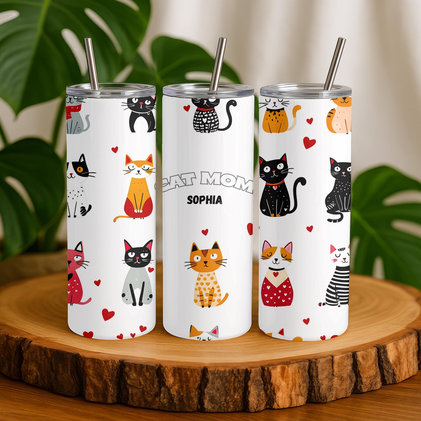 Personalized Cat Mom Tumbler with Name, Custom Pet Lover 20oz Skinny Tumbler, Crazy Cat Lady Gift, Cute Kitten Travel Cup