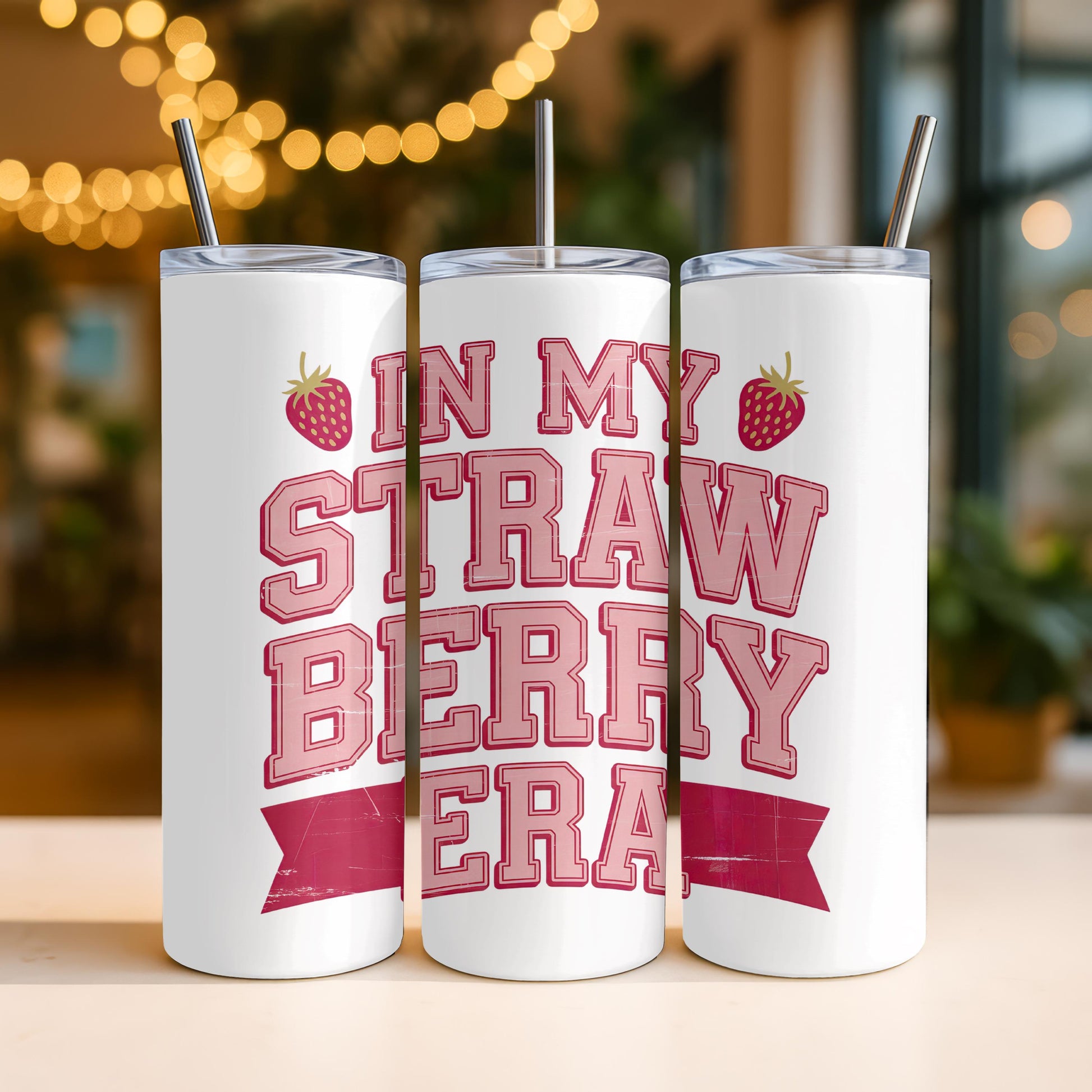 In My Strawberry Era Tumbler, Retro Fruit Aesthetic 20oz Skinny Tumbler, Cute Pink Strawberry Gift for Her, Trendy Travel Cup