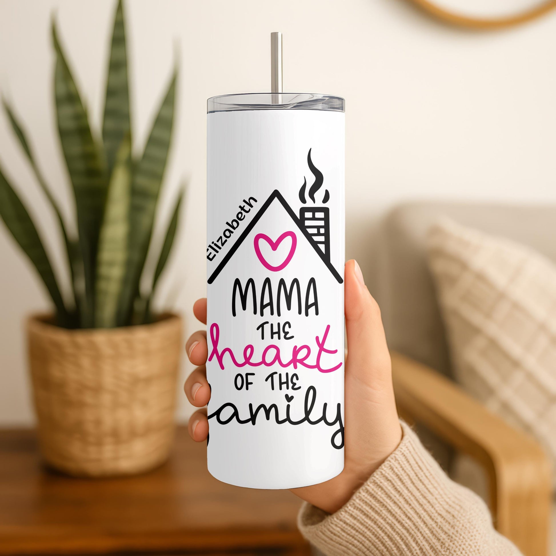 Mama Tumbler with Heart, Motherhood Aesthetic 20oz Skinny Tumbler, Best Mom Gift from Daughter, Minimalist Mother’s Day Cup