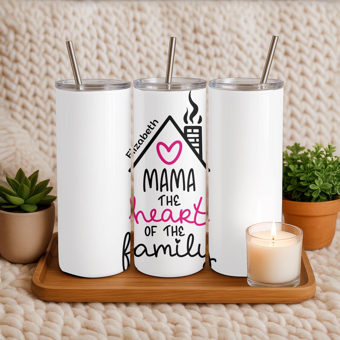 Mama Tumbler with Heart, Motherhood Aesthetic 20oz Skinny Tumbler, Best Mom Gift from Daughter, Minimalist Mother’s Day Cup