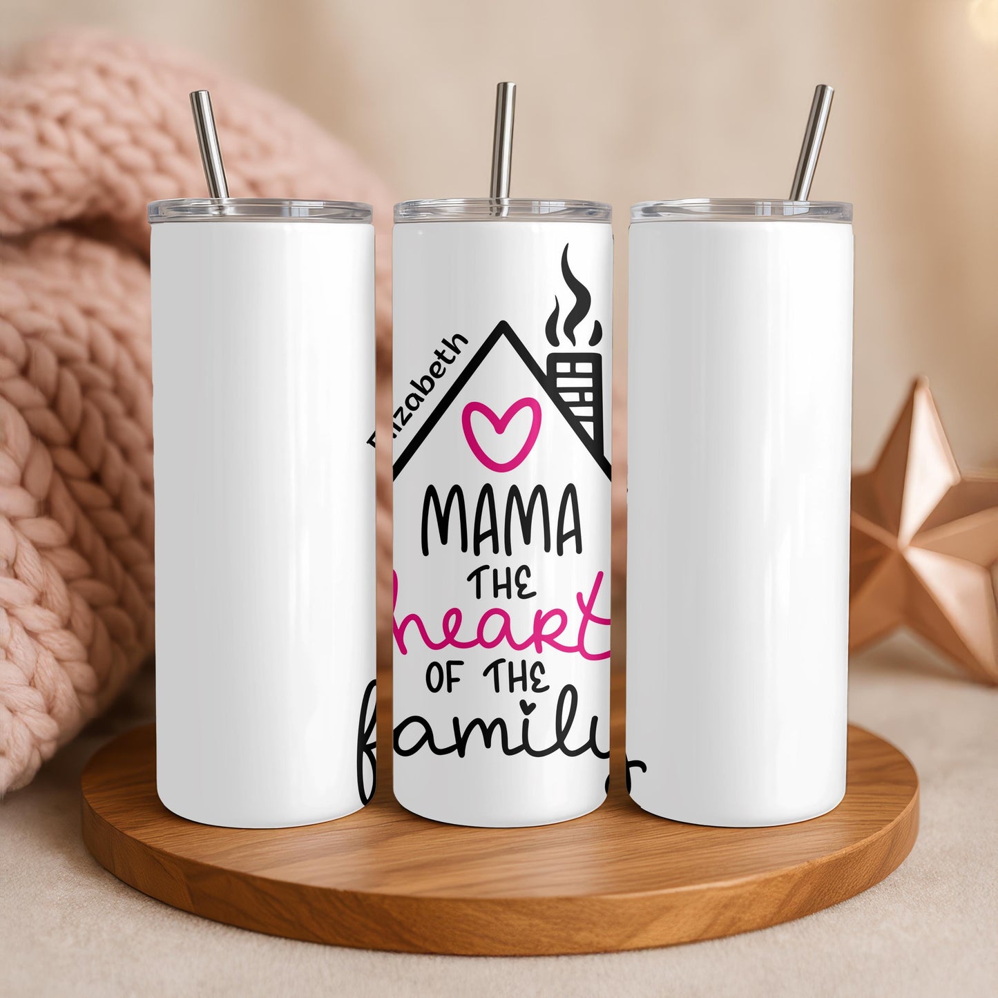 Mama Tumbler with Heart, Motherhood Aesthetic 20oz Skinny Tumbler, Best Mom Gift from Daughter, Minimalist Mother’s Day Cup