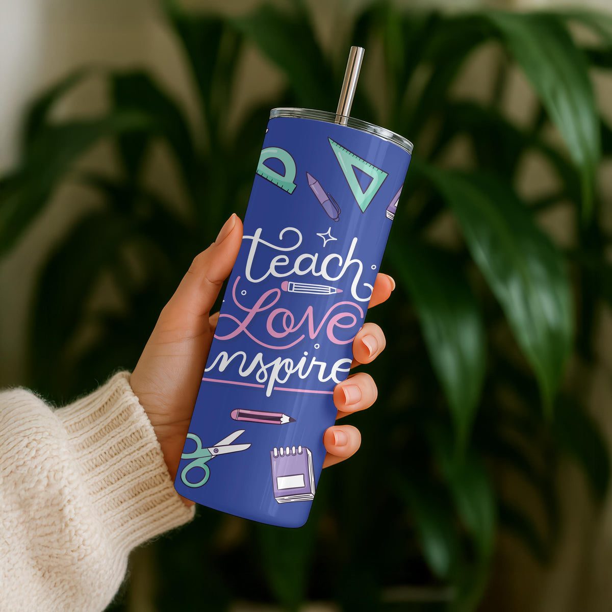 Teach Love Inspire Tumbler, Personalized Teacher Gift, 20oz Skinny Tumbler for Teacher, Custom School Supplies Travel Cup