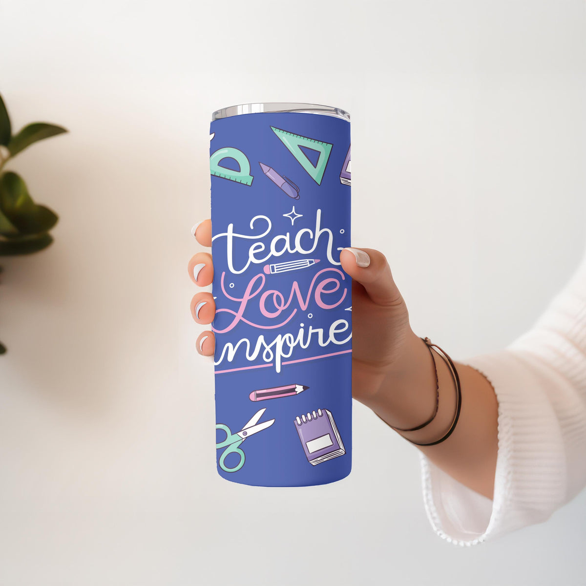 Teach Love Inspire Tumbler, Personalized Teacher Gift, 20oz Skinny Tumbler for Teacher, Custom School Supplies Travel Cup