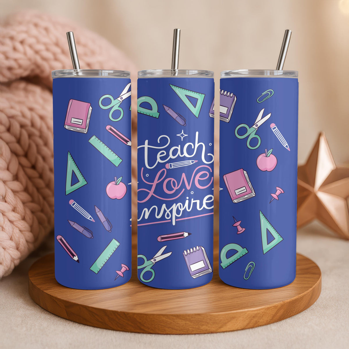 Teach Love Inspire Tumbler, Personalized Teacher Gift, 20oz Skinny Tumbler for Teacher, Custom School Supplies Travel Cup