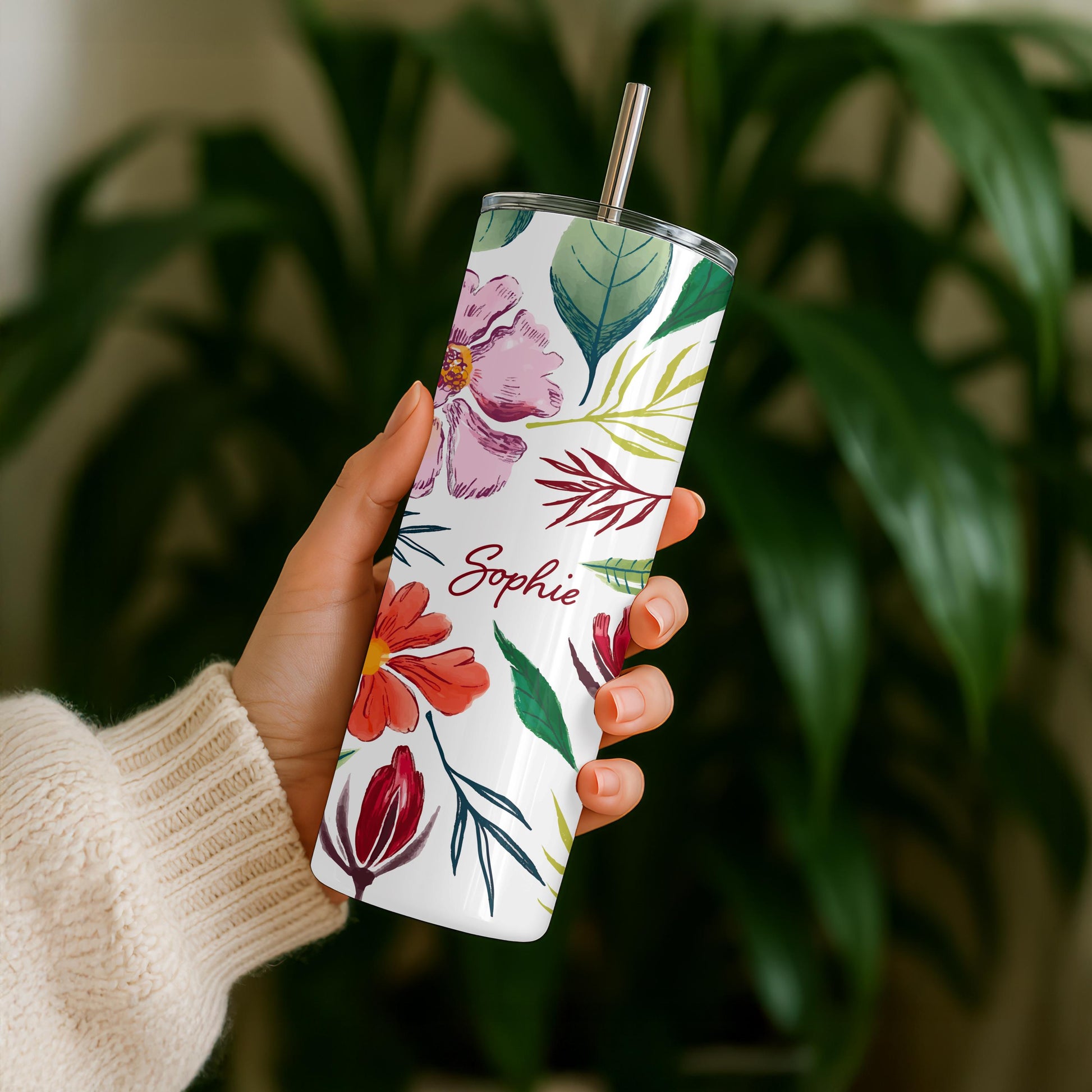 Personalized Wildflower Tumbler, Custom Watercolor Flower 20oz Skinny Tumbler, Aesthetic Floral Gift for Her, Spring Travel Cup