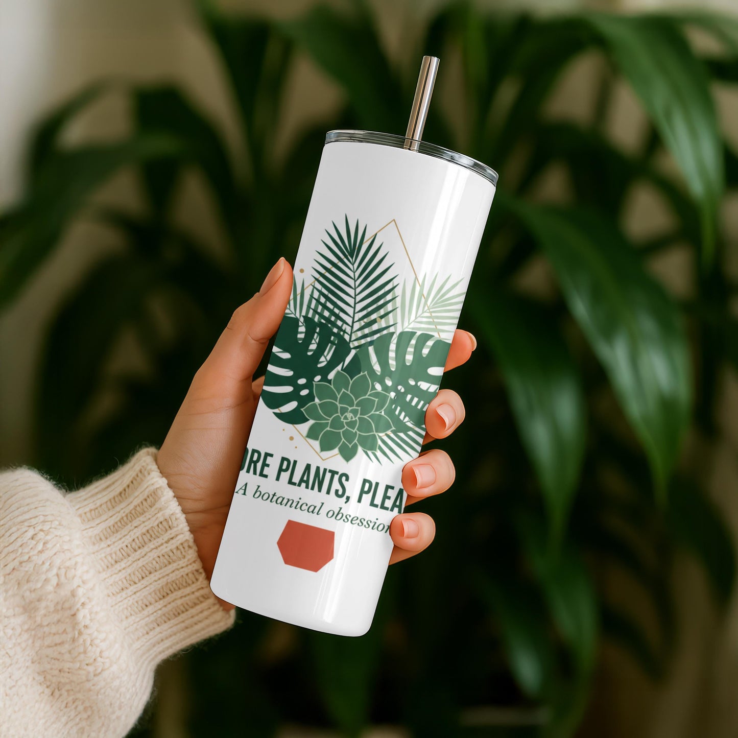 More Plants Please Tumbler, Urban Jungle Houseplant Gift, Botanical 20oz Skinny Tumbler