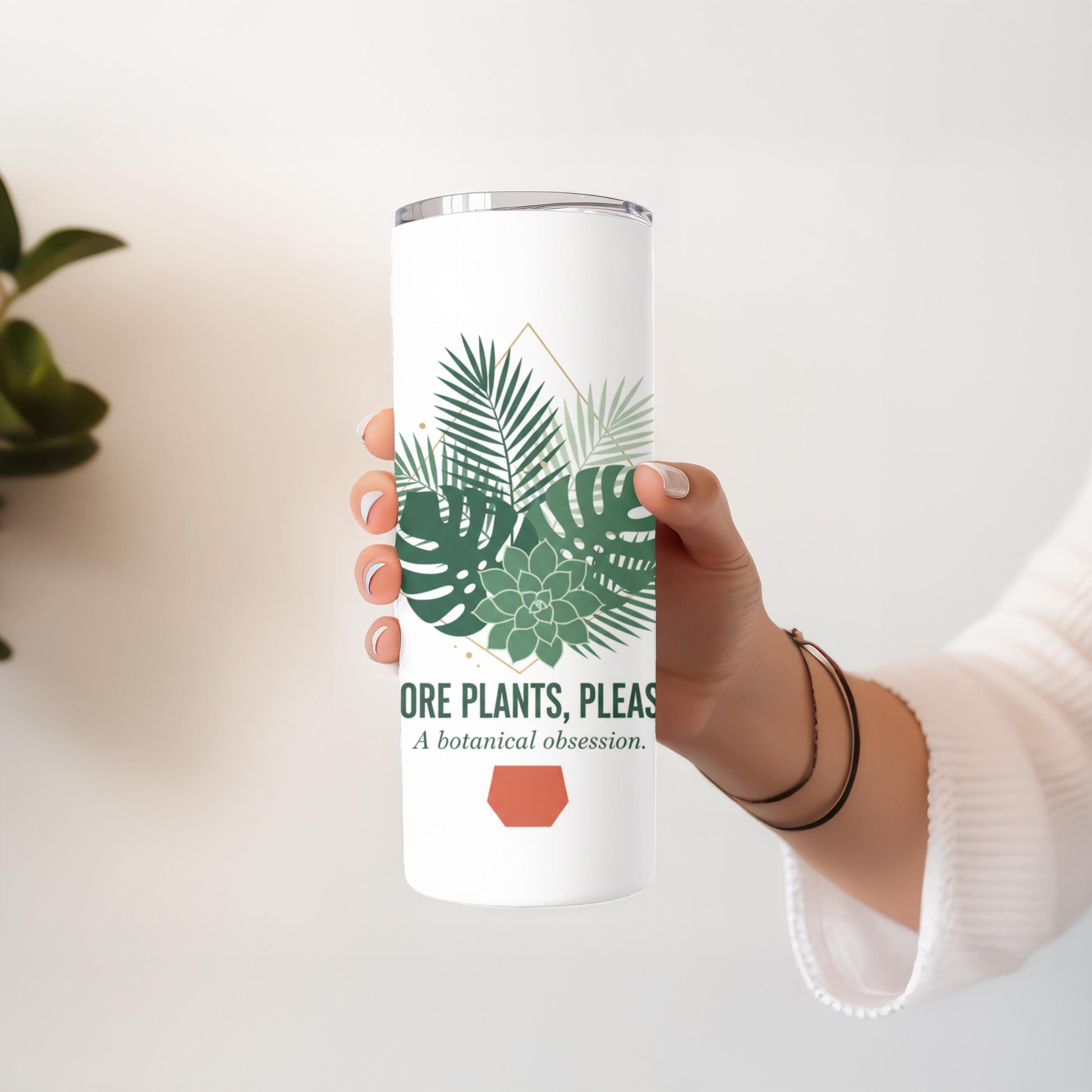 More Plants Please Tumbler, Urban Jungle Houseplant Gift, Botanical 20oz Skinny Tumbler