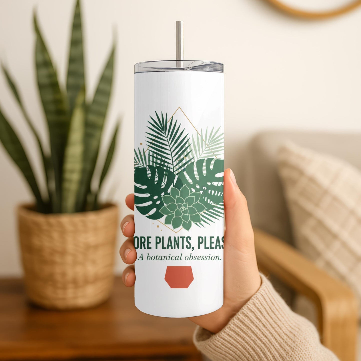 More Plants Please Tumbler, Urban Jungle Houseplant Gift, Botanical 20oz Skinny Tumbler