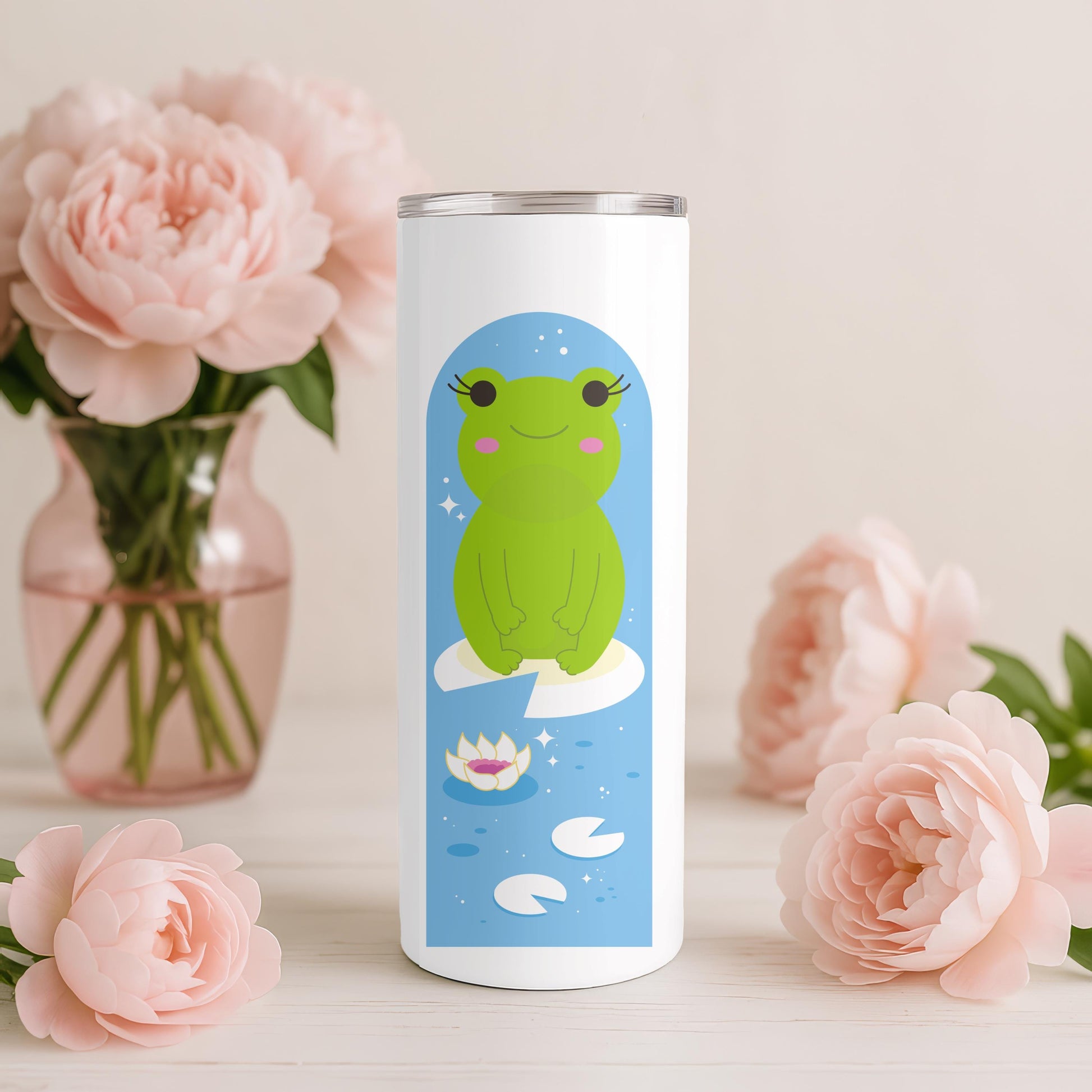 Kawaii Farm Animal Tumbler, Cute Cow Duck Frog 20oz Skinny Tumbler, Aesthetic Cottagecore Gift, Pastel Animal Travel Cup