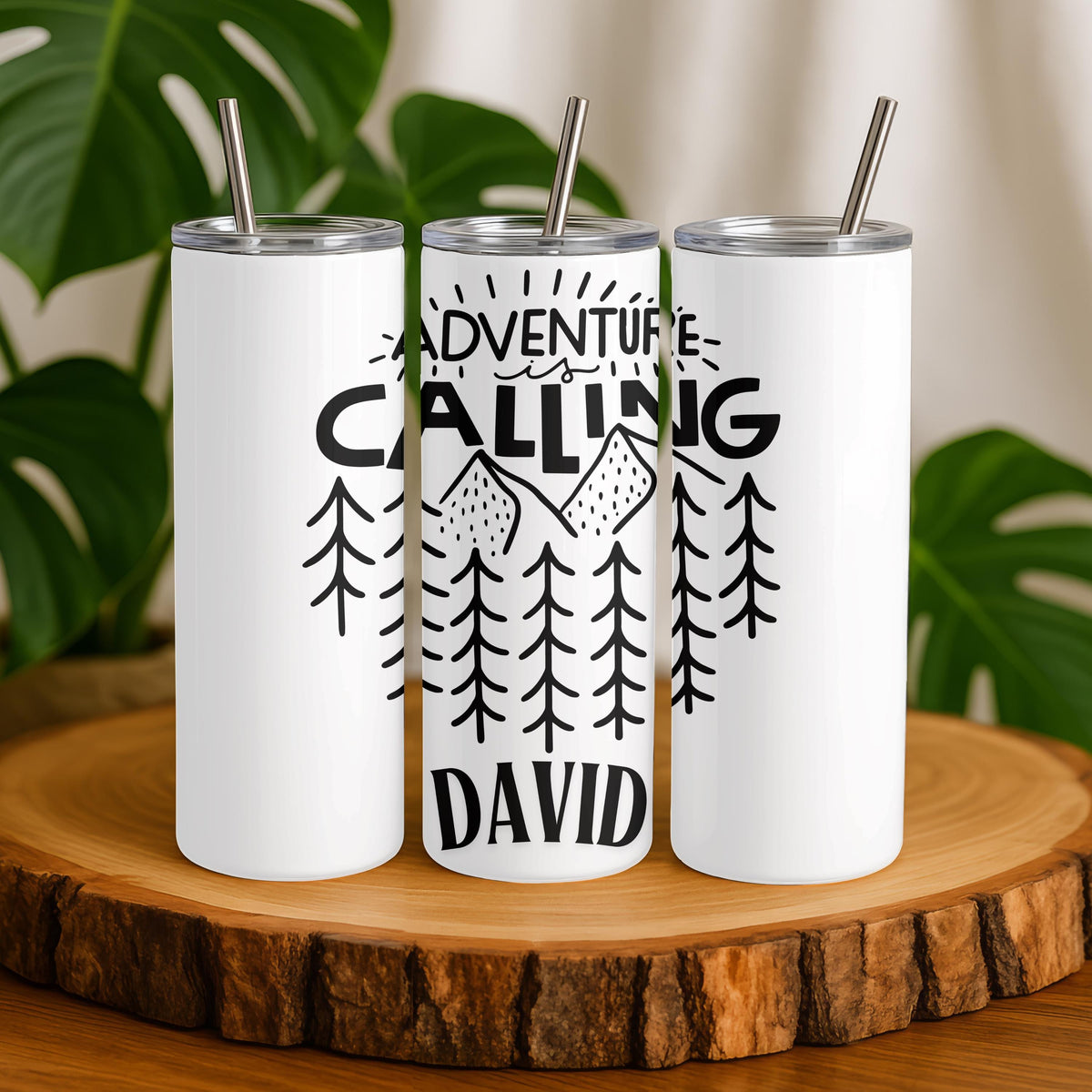 Personalized Adventure is Calling Tumbler, Custom Mountain 20oz Skinny Tumbler, Outdoor Hiking Gift for Him, Nature Lover Travel Cup