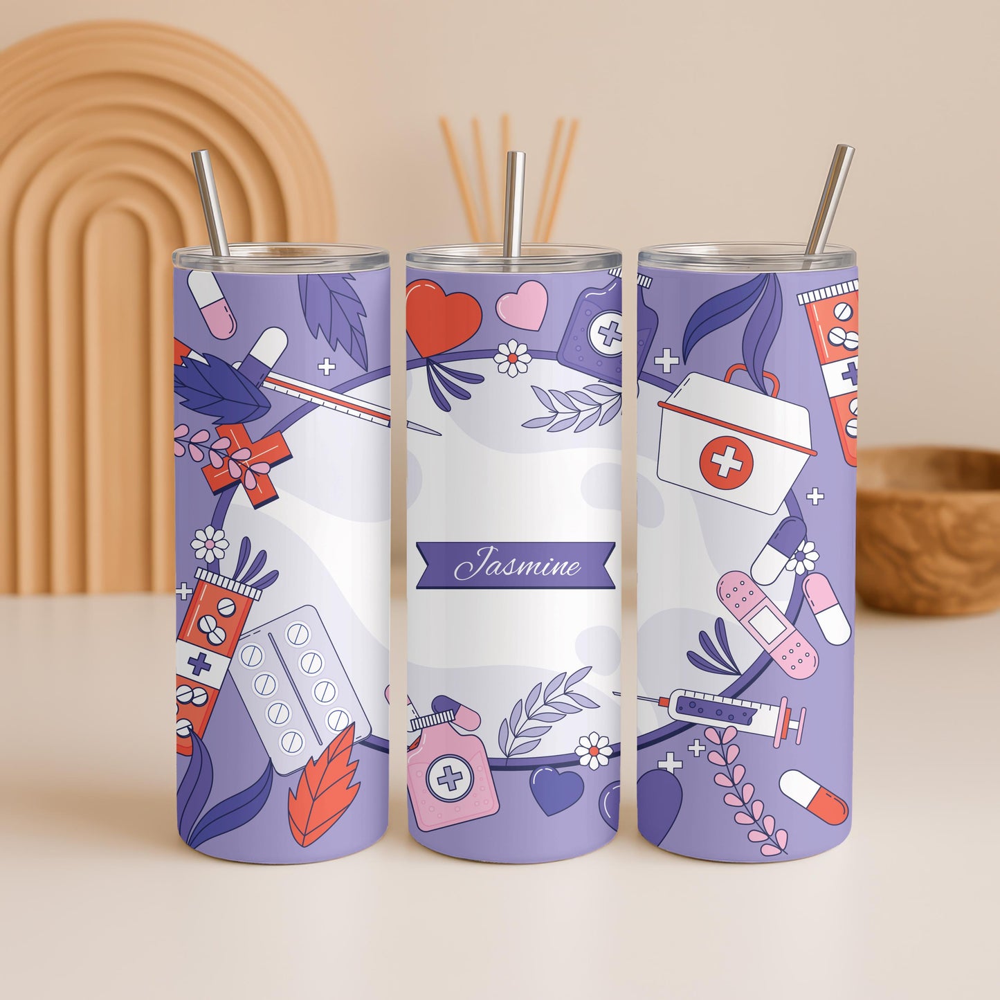 Personalized Nurse Tumbler 20oz Skinny Tumbler: Healthcare Worker Gift, Medical Professional Travel Mug