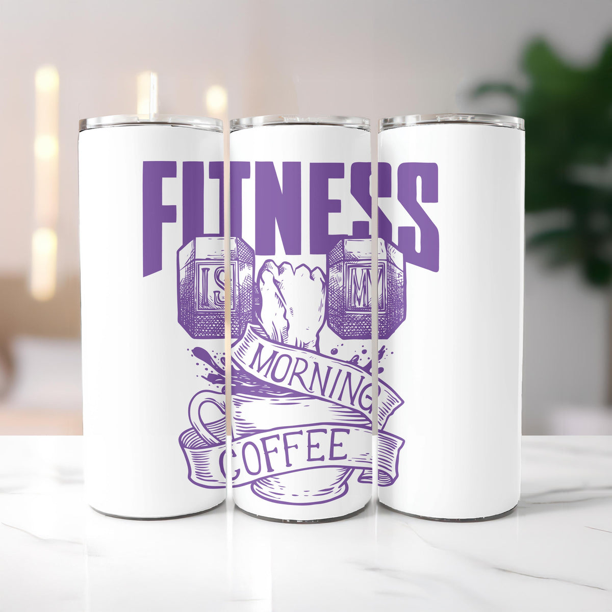 Fitness Is My Morning Coffee Tumbler: 20oz Funny Workout Travel Mug, Gym Motivation Gift