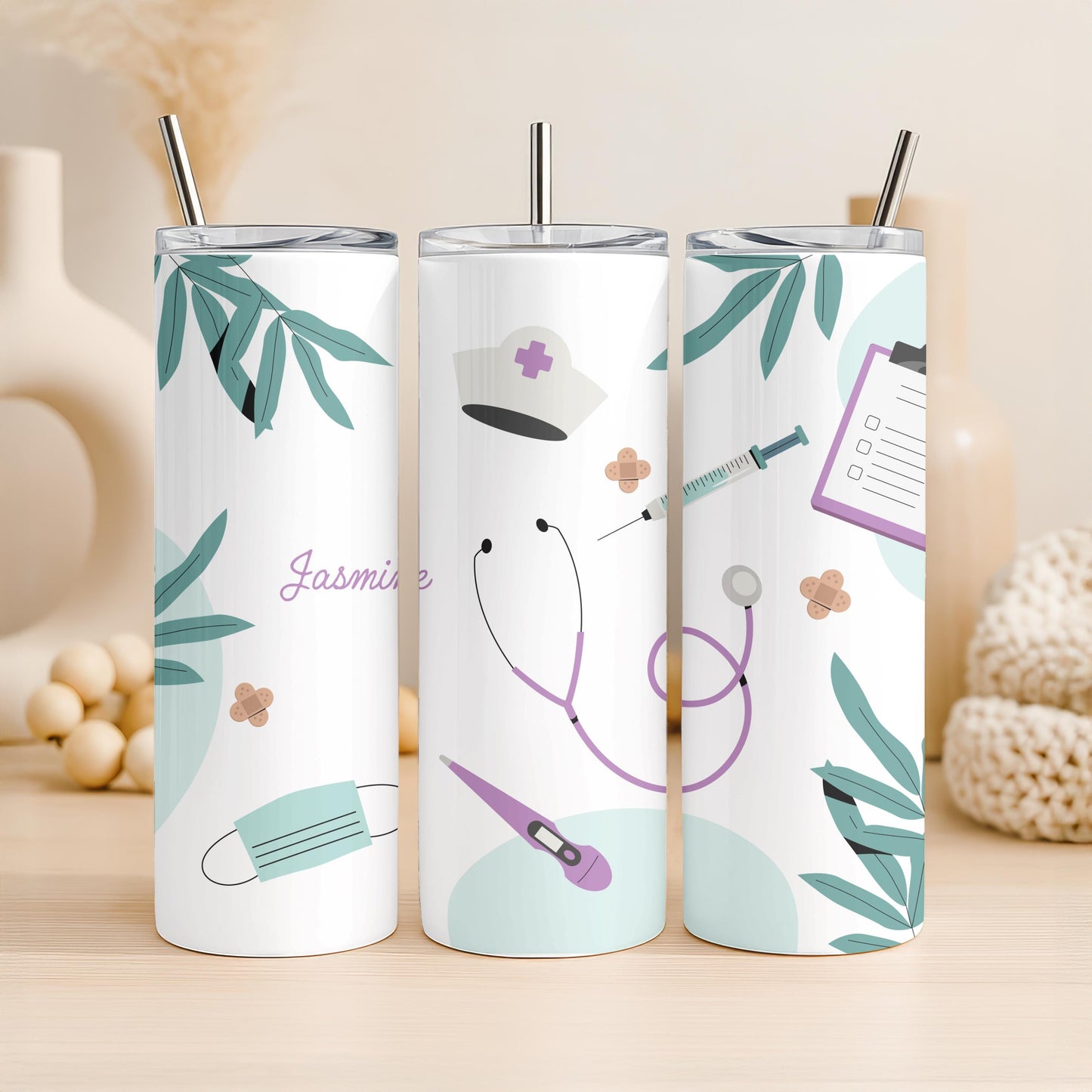 Personalized Nurse Tumbler: Custom Name 20oz Skinny Tumbler, Registered Nurse Gift, Healthcare Worker Travel Mug