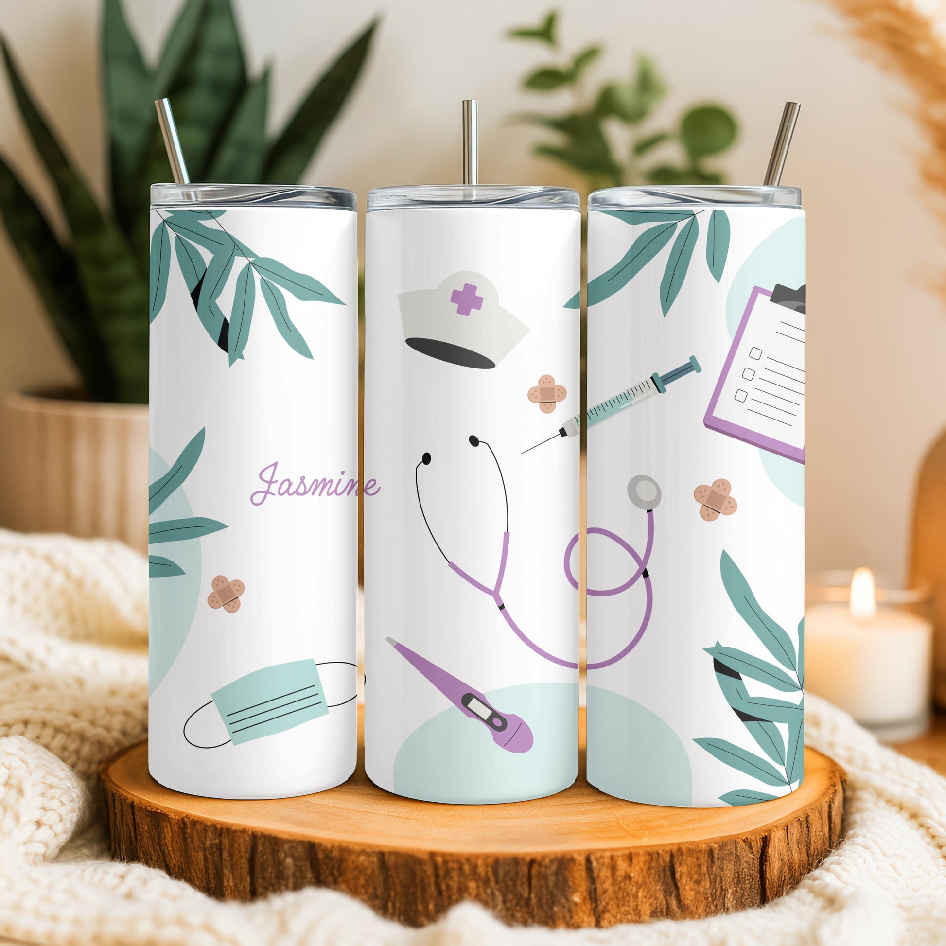 Personalized Nurse Tumbler: Custom Name 20oz Skinny Tumbler, Registered Nurse Gift, Healthcare Worker Travel Mug