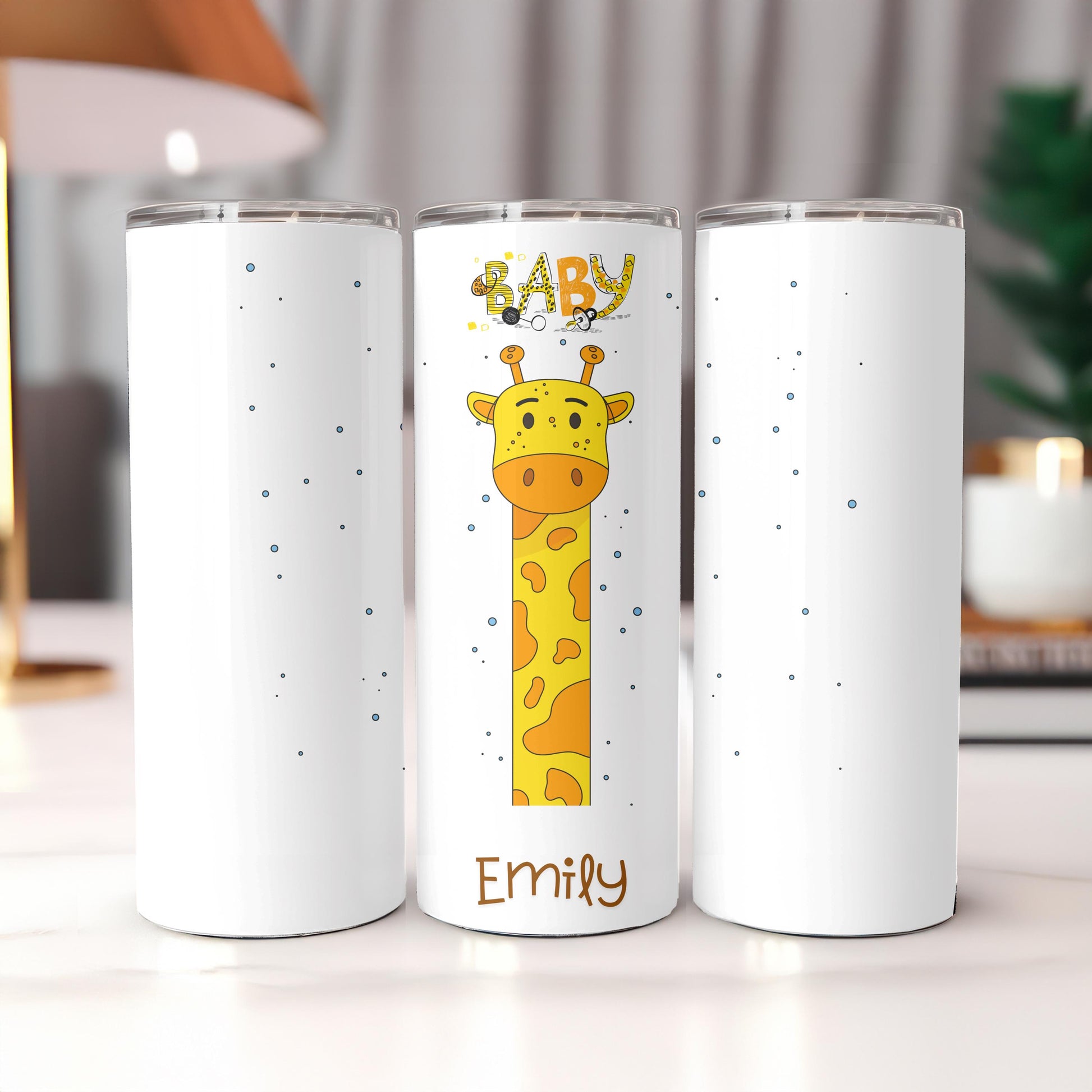 Personalized Giraffe Tumbler: Custom Name 20oz Skinny Tumbler, Cute Animal Nursery Gift, New Mom Baby Shower Mug
