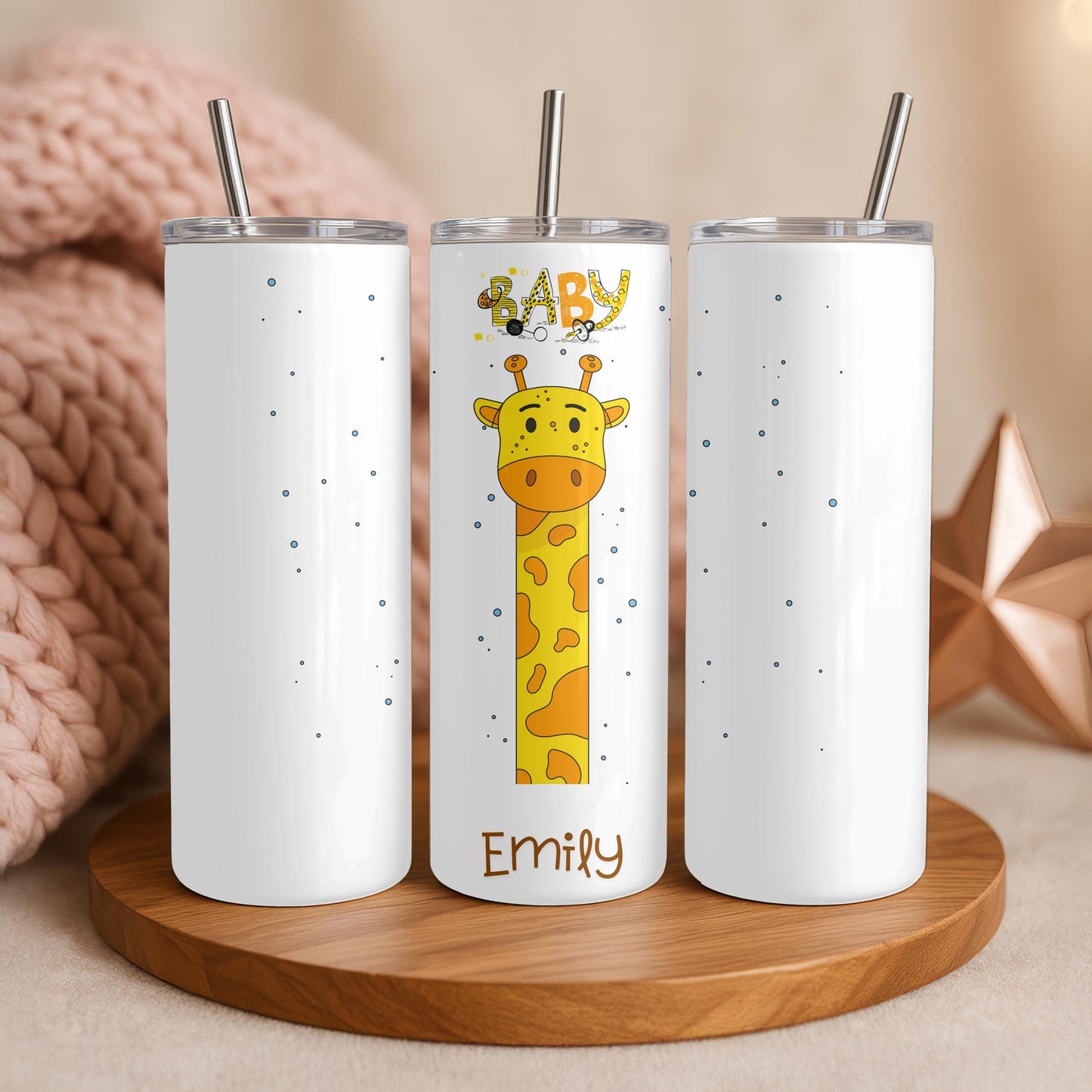 Personalized Giraffe Tumbler: Custom Name 20oz Skinny Tumbler, Cute Animal Nursery Gift, New Mom Baby Shower Mug