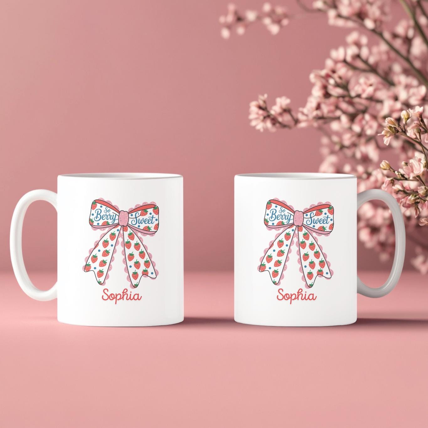 Personalized Strawberry Mug: Kawaii Bow Cup - So Berry Sweet Gift