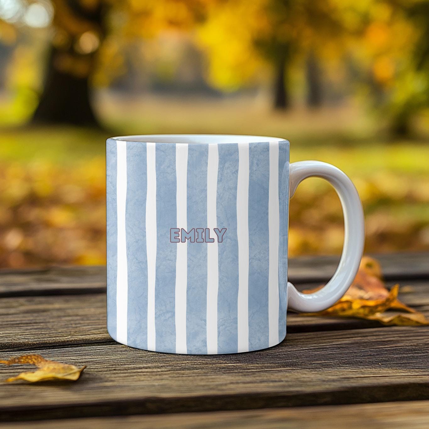 Personalized Striped Mug: Custom Name Watercolor Ceramic Coffee Cup, Minimalist Aesthetic Gift for Her, Striped Pottery Style Mug