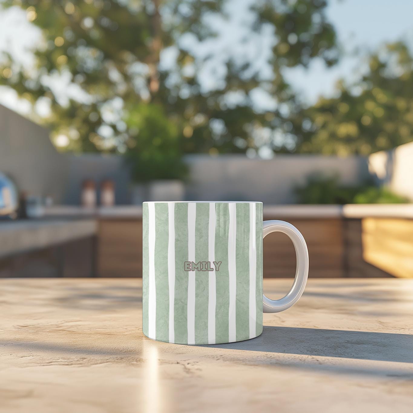 Personalized Striped Mug: Custom Name Watercolor Ceramic Coffee Cup, Minimalist Aesthetic Gift for Her, Striped Pottery Style Mug