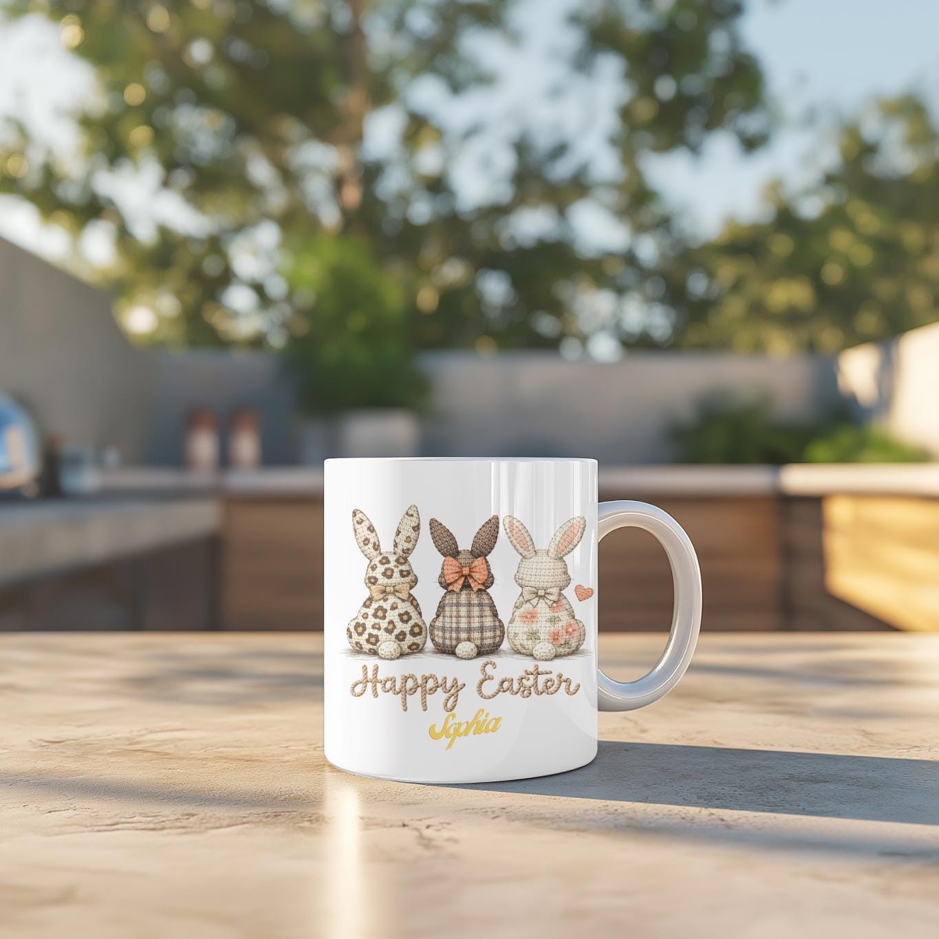 Personalized Easter Mug: Custom Name Bunny Coffee Cup, Leopard Floral Bunny Gift, Easter Basket Stuffer