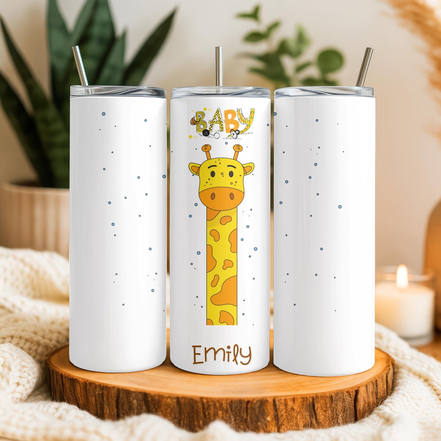 Personalized Giraffe Tumbler: Custom Name 20oz Skinny Tumbler, Cute Animal Nursery Gift, New Mom Baby Shower Mug