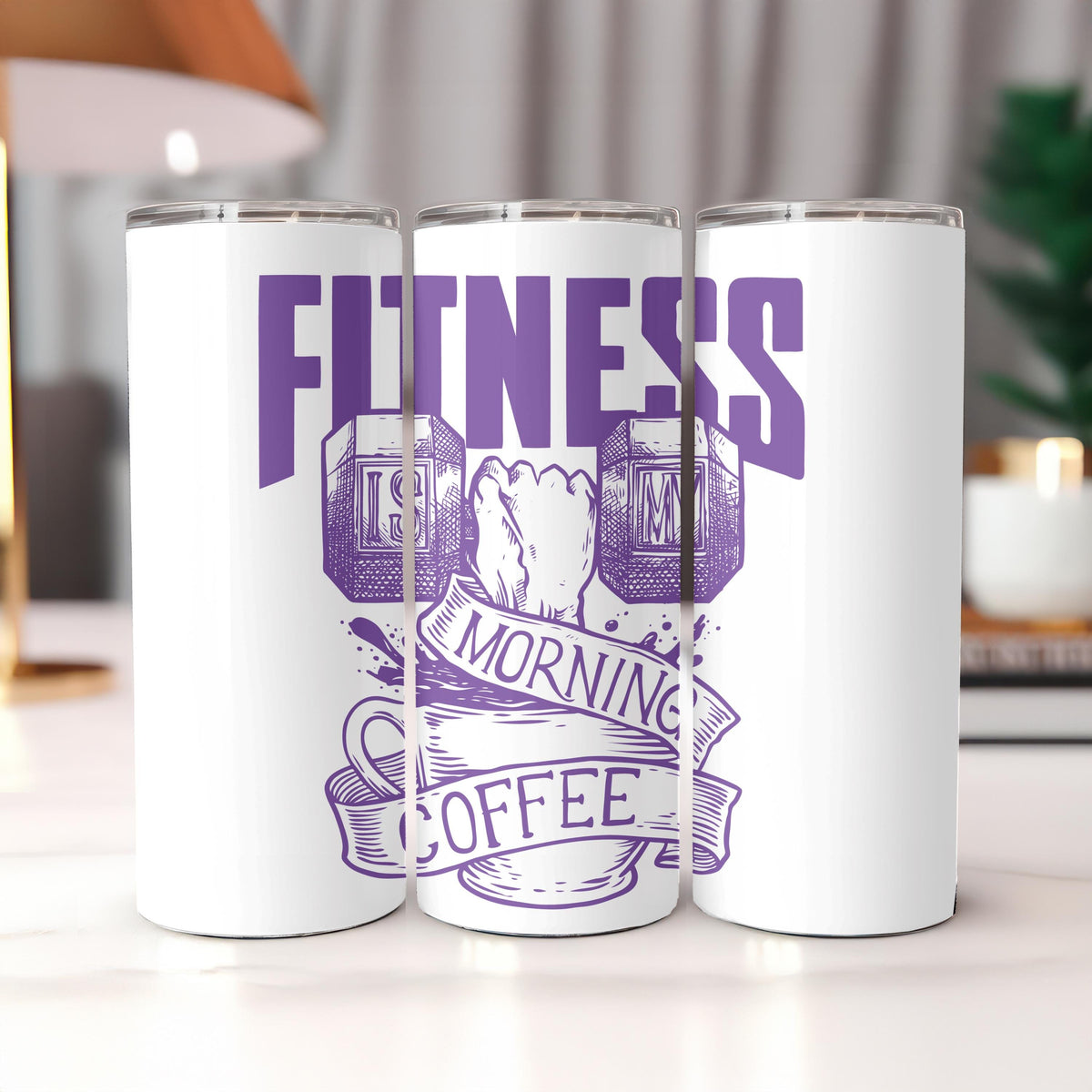 Fitness Is My Morning Coffee Tumbler: 20oz Funny Workout Travel Mug, Gym Motivation Gift