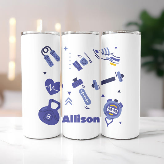 Personalized Fitness Tumbler: Custom Name 20oz Skinny Tumbler, Workout Motivation Travel Mug, Gym Enthusiast Gift
