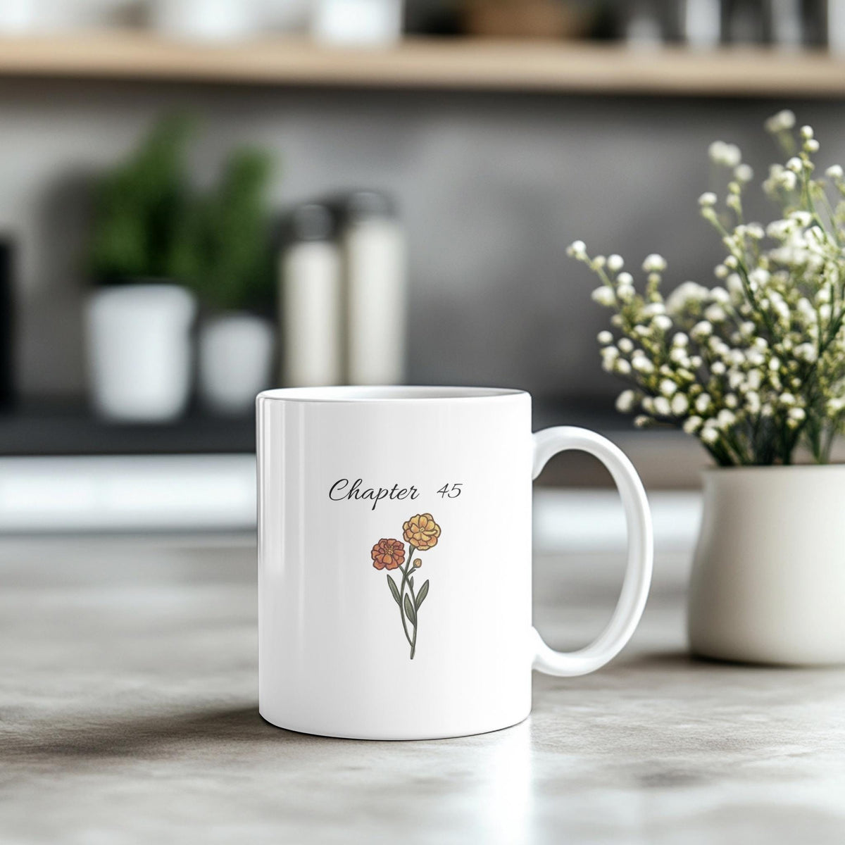 Chapter 55 Floral Birthday Mug, Custom Birth Month Flower Gift, Personalized 55th Birthday Cup, Birthday Gift for Her