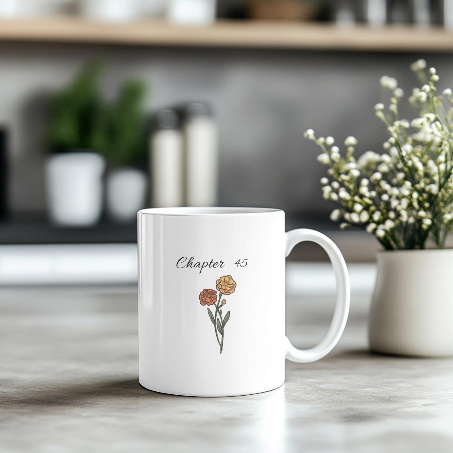 Chapter 65 Floral Birthday Mug, Custom Birth Month Flower Gift, Personalized 65th Birthday Cup, Birthday Gift for Her