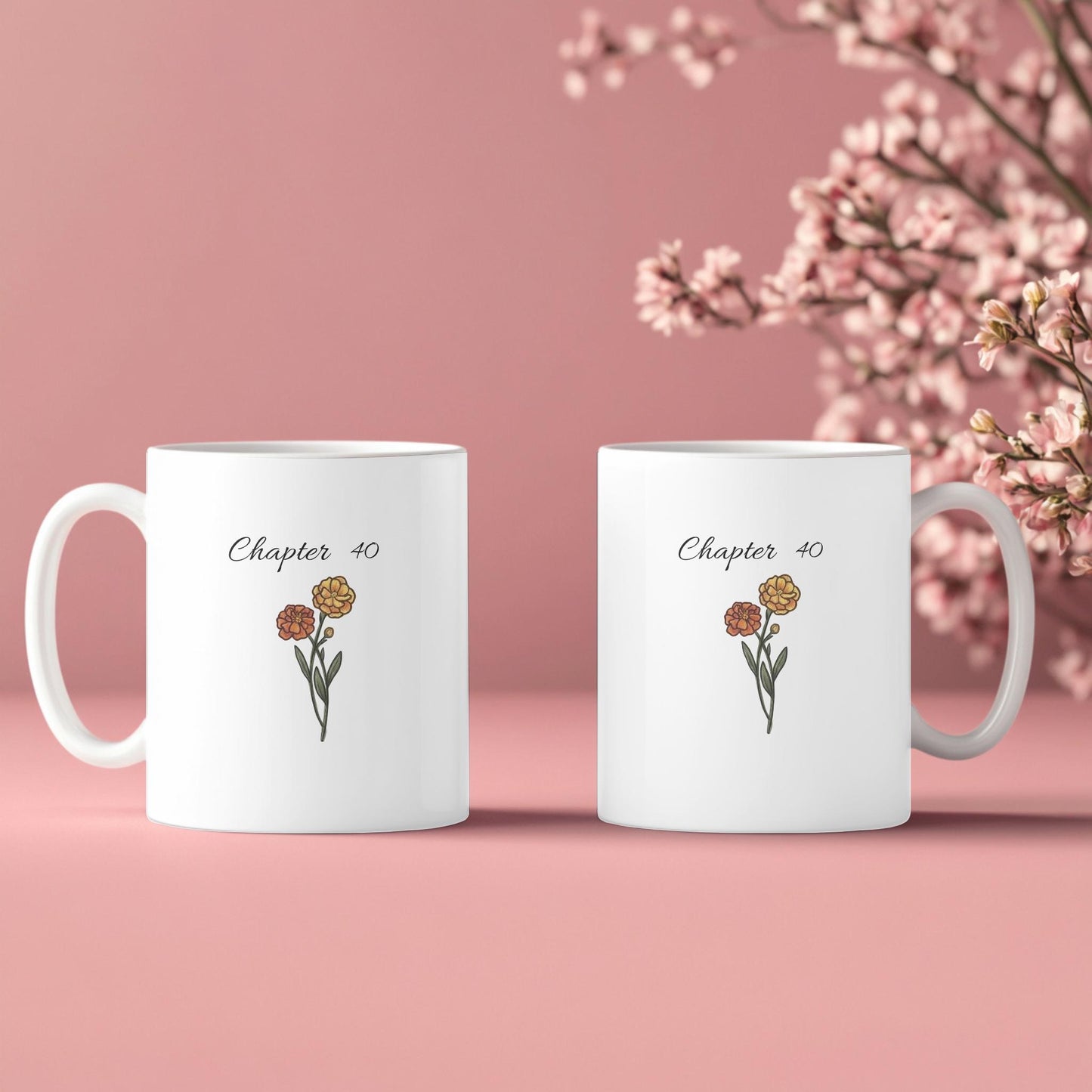 Chapter 40 Floral Birthday Mug, Custom Birth Month Flower Gift, Personalized 40th Birthday Cup, Birthday Gift for Her