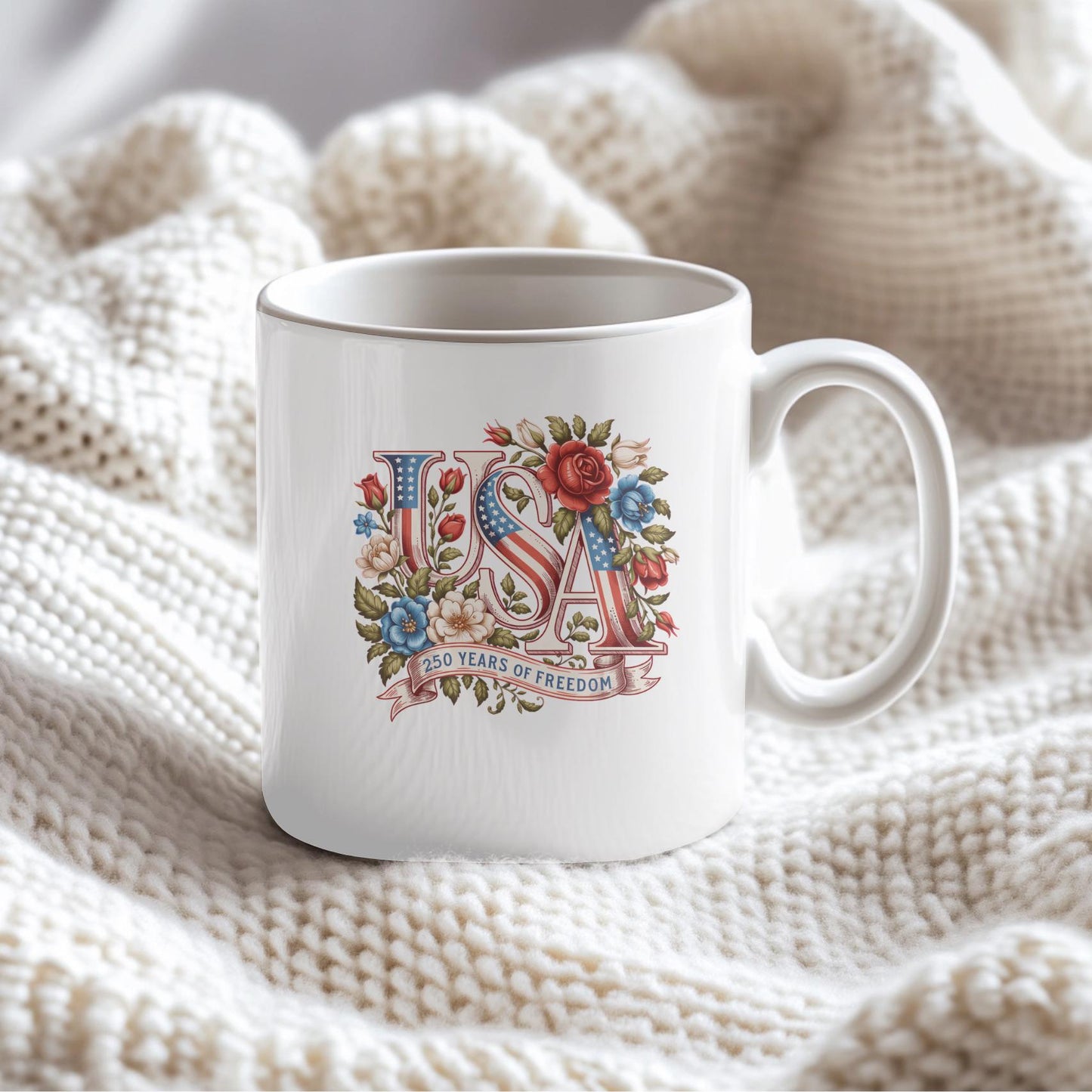 USA 250 Years of Freedom Patriotic Mug: 250th Anniversary America Coffee Cup, American Pride Ceramic Mug
