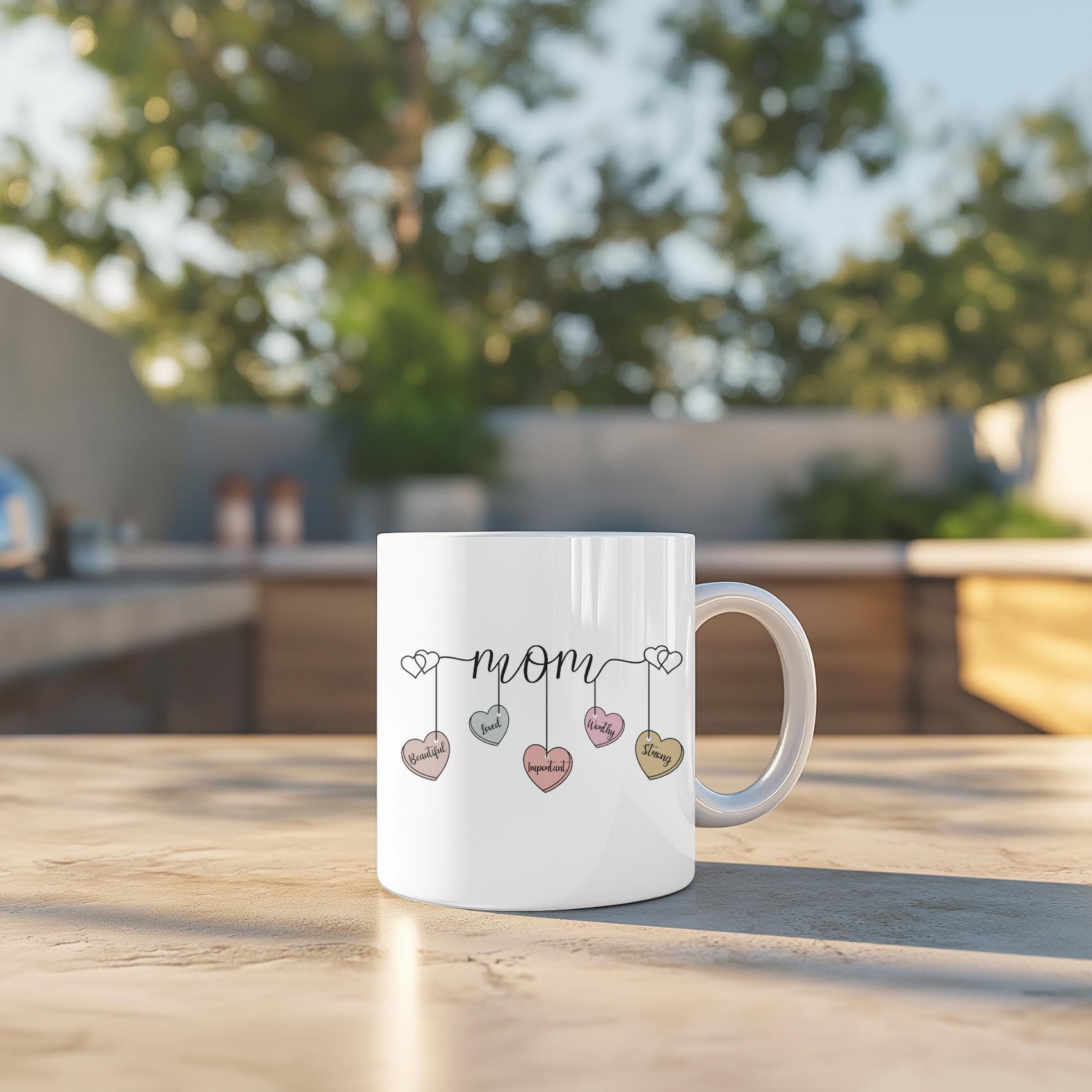 Personalized Mom Affirmation Mug: Meaningful Mother's Day Gift, Custom Name Coffee Cup with Inspirational Hearts