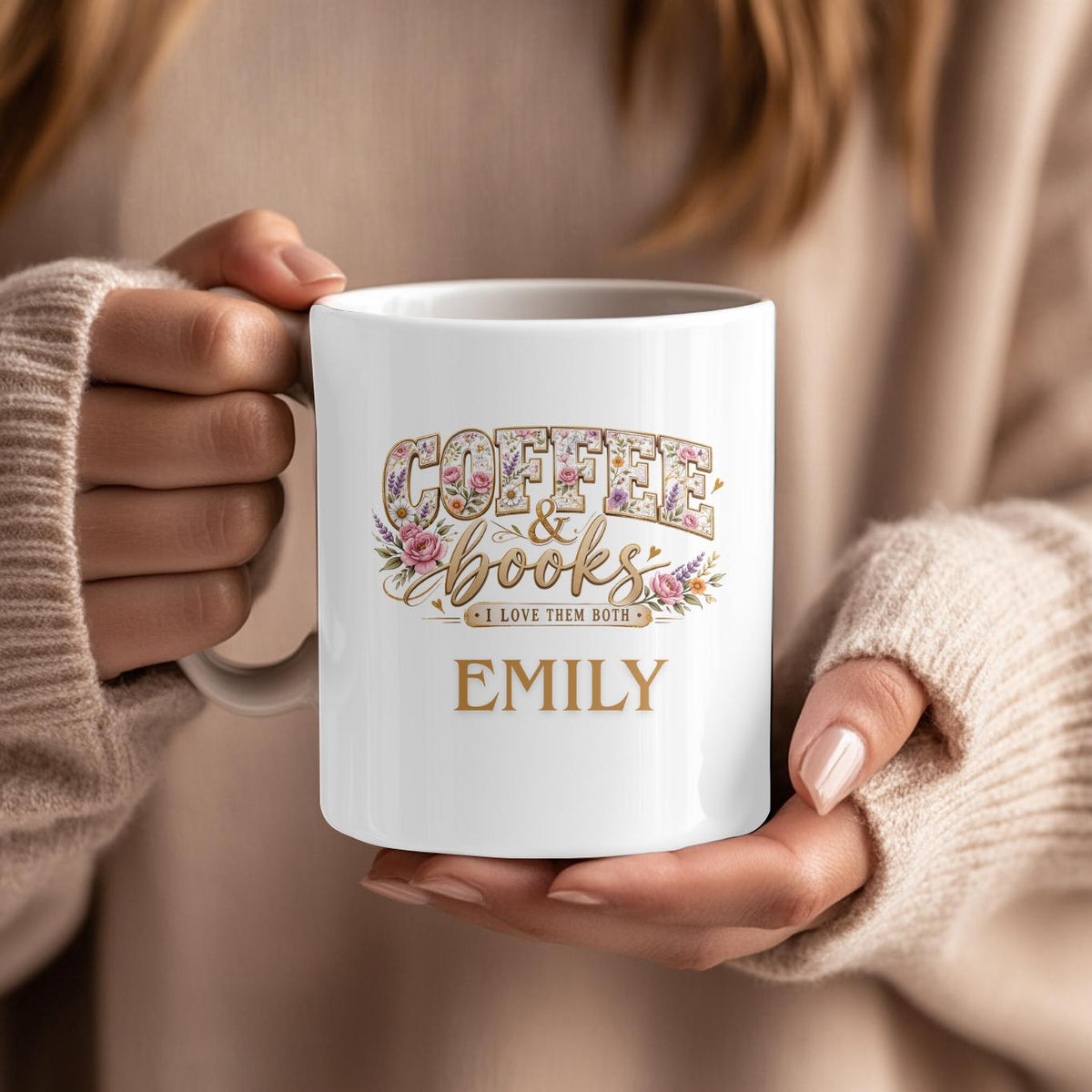 Personalized Coffee and Books Mug: Custom Name Reader Gift for Her, Aesthetic Bookish Gift for Book Lovers