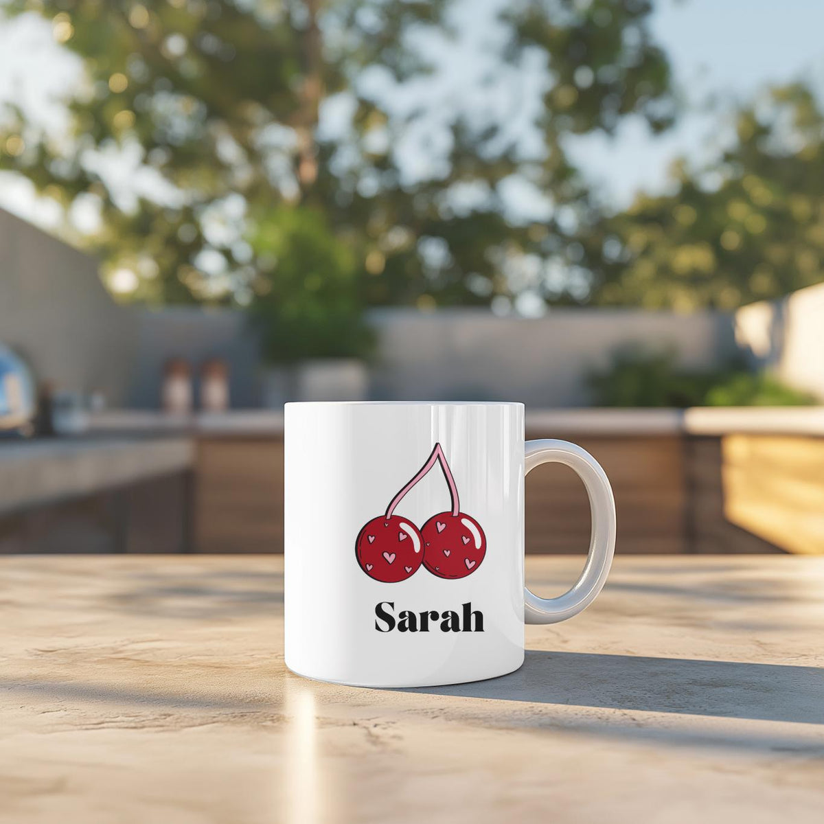 Personalized Cherry Mug with Custom Name, Cute Heart Pattern Fruit Coffee Cup, Aesthetic Coquette Gift for Her