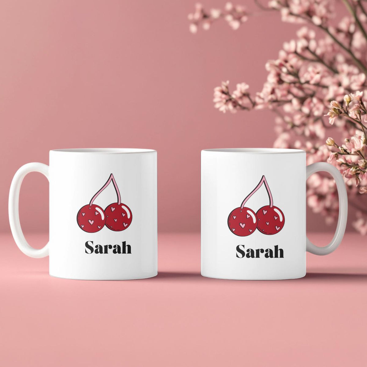 Personalized Cherry Mug with Custom Name, Cute Heart Pattern Fruit Coffee Cup, Aesthetic Coquette Gift for Her