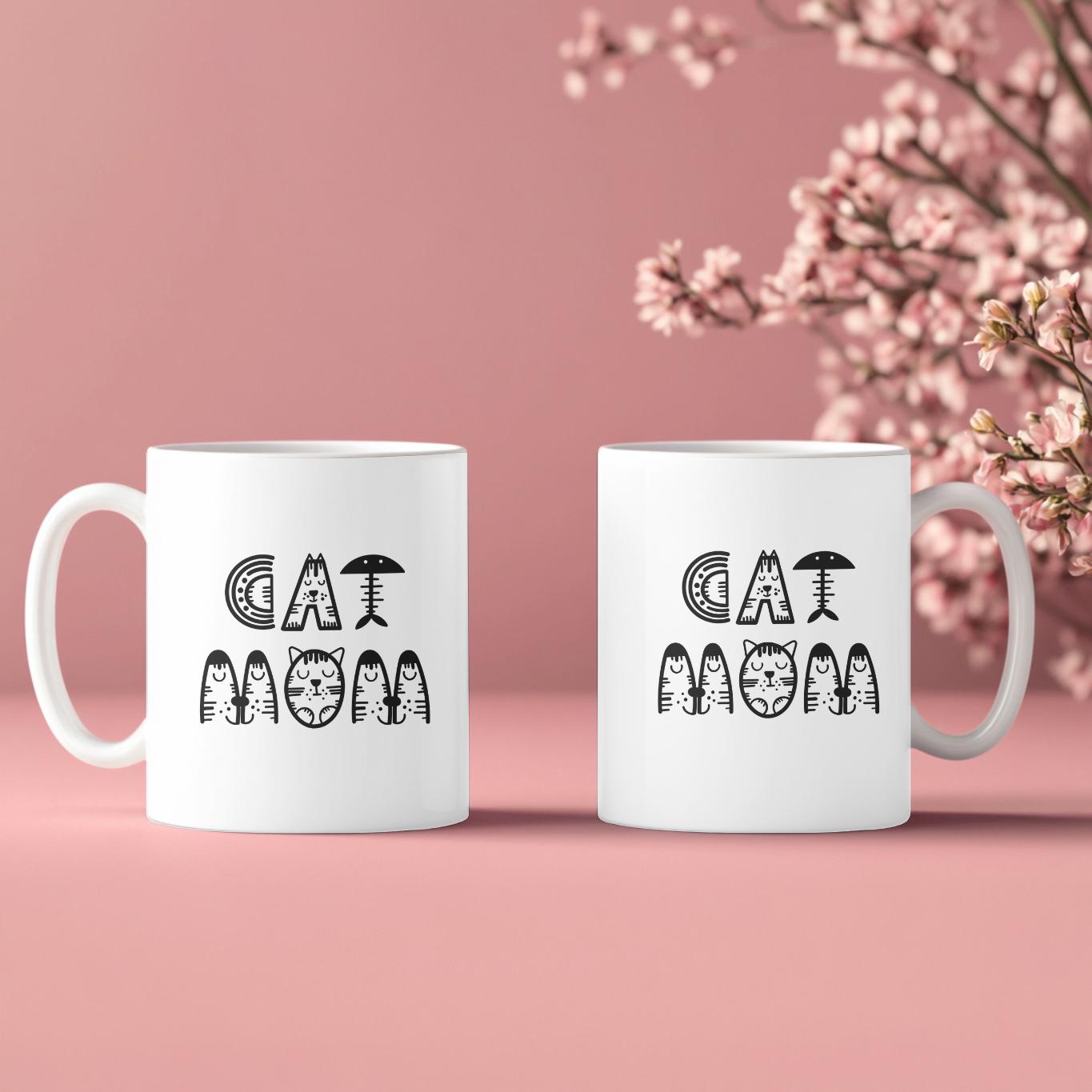 Cat Mom Mug Mother's Day Gift, Cute Cat Lettering Coffee Cup, Gift for Cat Lovers, Kitten Mama Birthday Present
