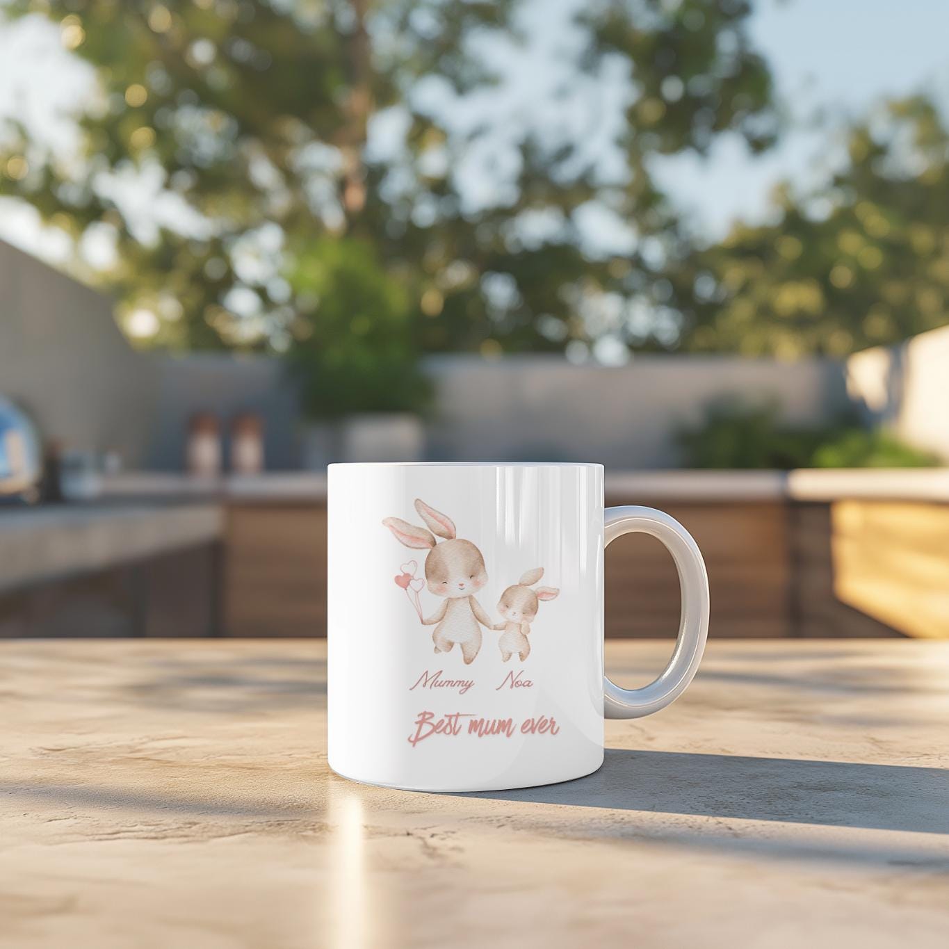 Personalized Best Mum Ever Mug, Mother's Day Gift, Cute Watercolor Bunny Mom and Baby Coffee Cup,New Mom Present