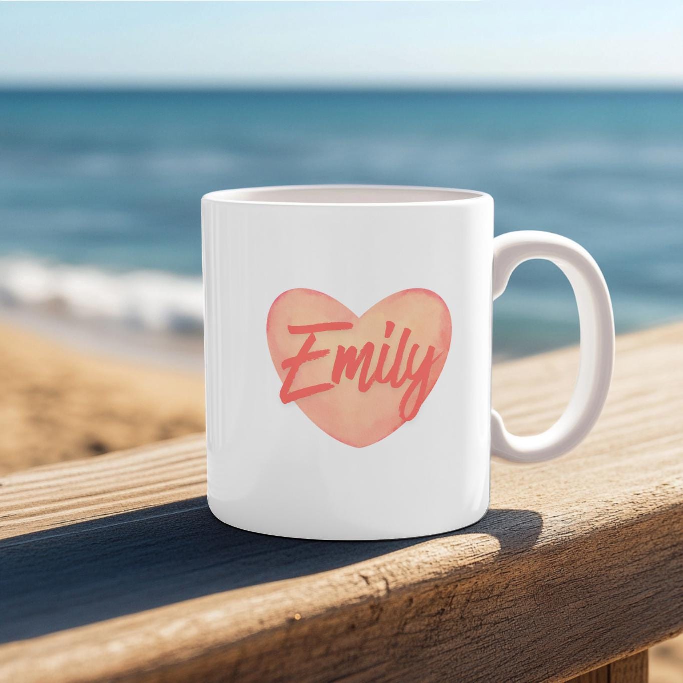 Personalized Heart Mug with Custom Name, Custom Name Coffee Cup for Her, Aesthetic Gift