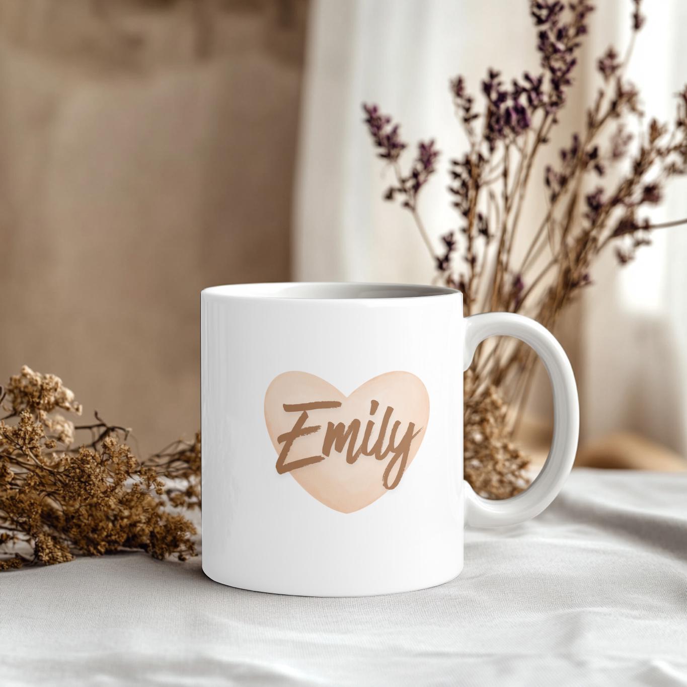 Personalized Heart Mug with Custom Name, Custom Name Coffee Cup for Her, Aesthetic Gift